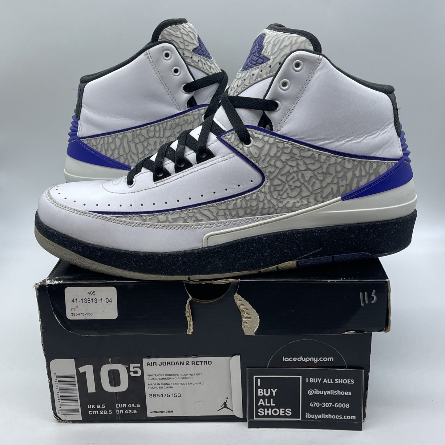 Size 10.5 - Air Jordan 2 Retro Concord White Purple Grey Suede (385475-153)