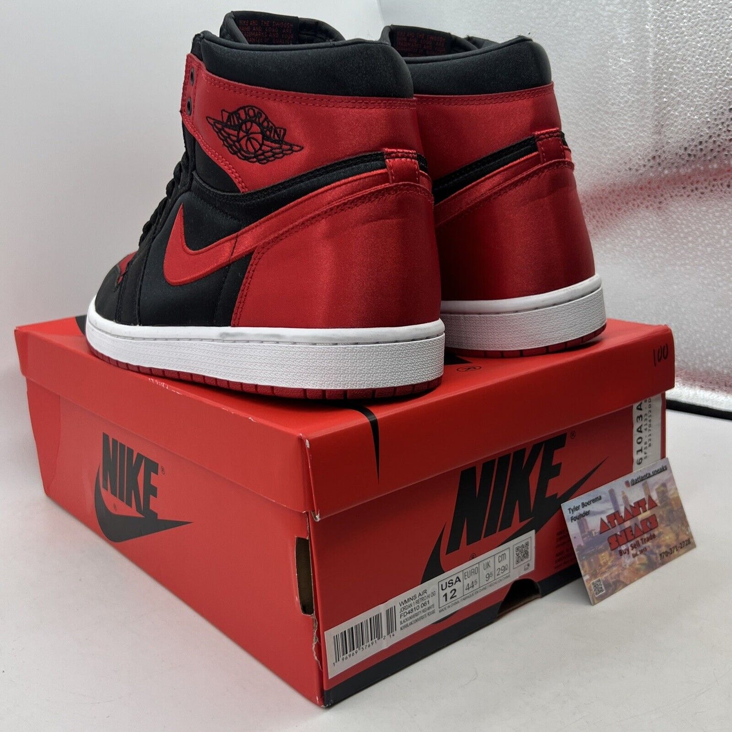 Size 12 - Air Jordan 1 Retro OG 2023 High Satin Bred W Black White (FD4810-061)