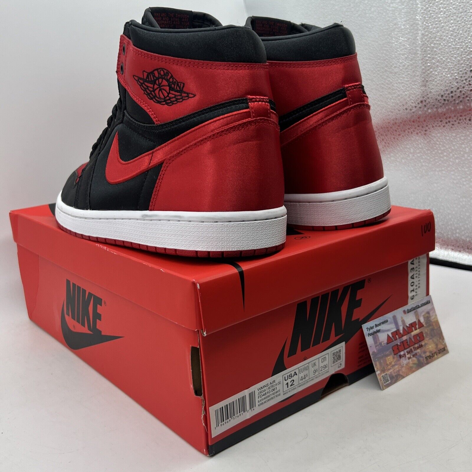 Size 12 - Air Jordan 1 Retro OG 2023 High Satin Bred W Black White (FD4810-061)