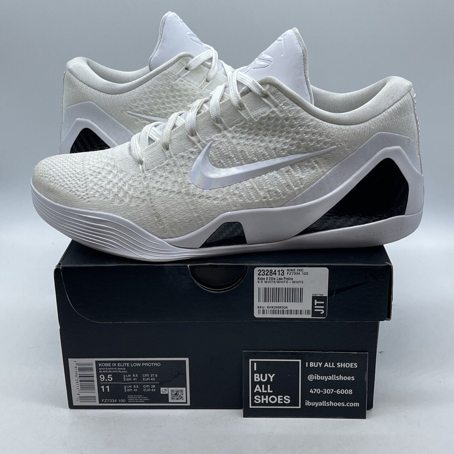 Size 9.5 - Nike Kobe 9 Elite Protro Low Halo White Black Suede (FZ7334-100)