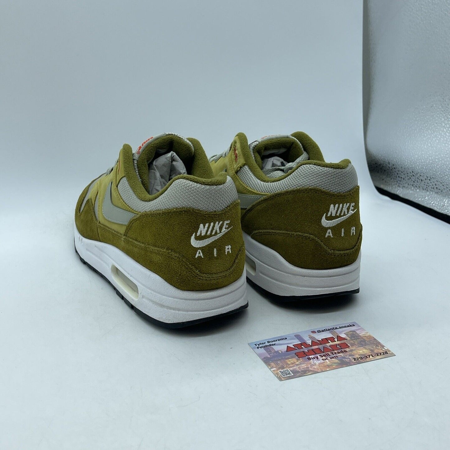 Size 11 - Nike Air Max 1 Premium Retro Green Curry Suede Leather (908366-300)