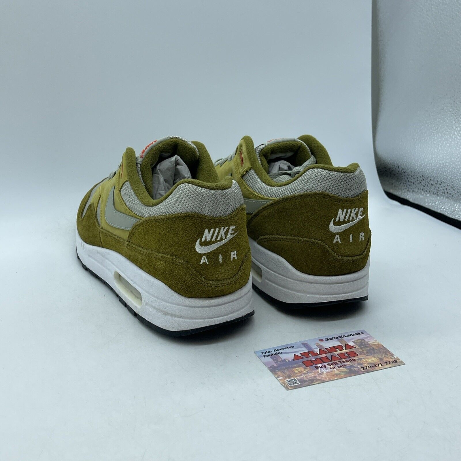 Size 11 - Nike Air Max 1 Premium Retro Green Curry Suede Leather (908366-300)