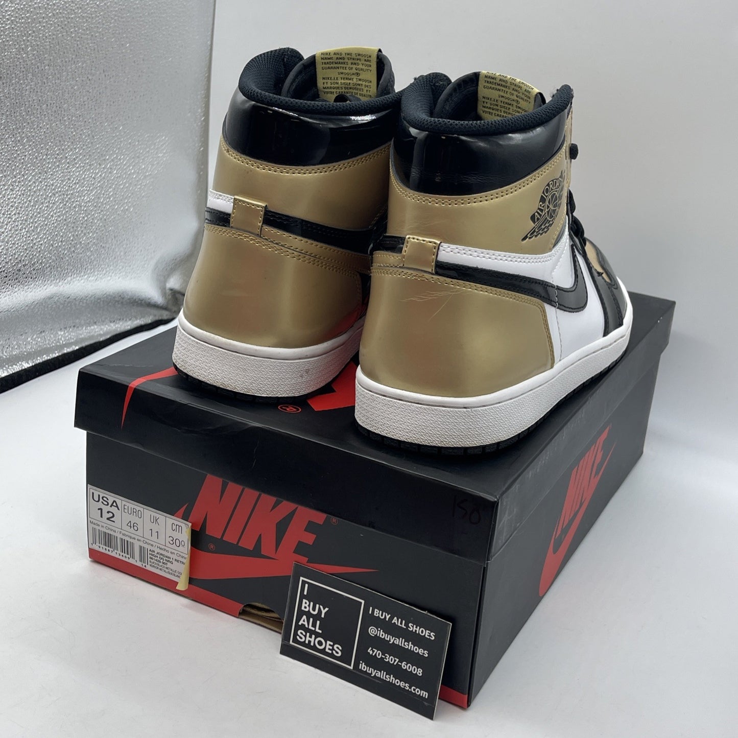 Size 12 - Air Jordan 1 Retro OG NRG High Gold Toe Black Leather (861428-007)