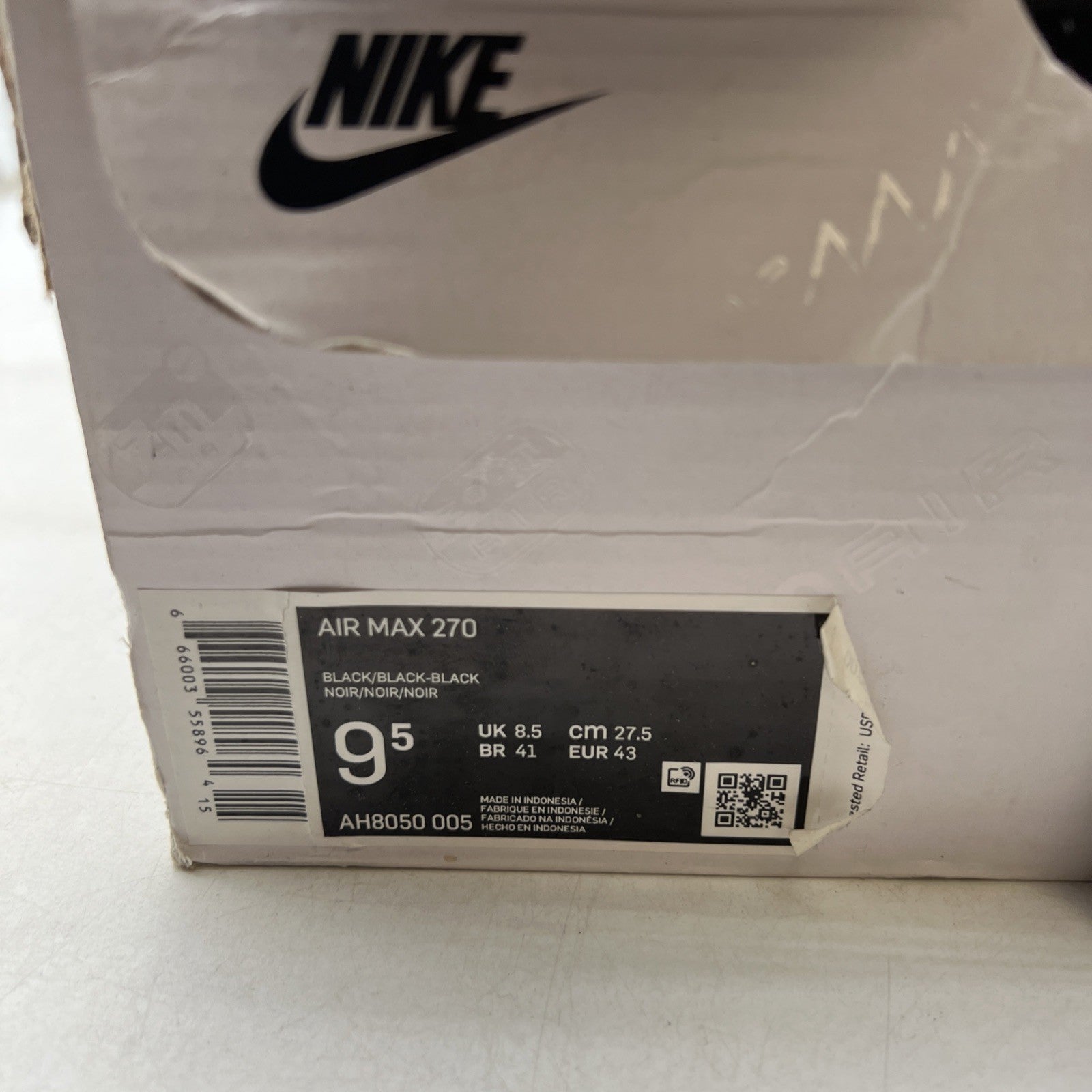 Size 9.5 - Nike Air Max 270 Low Triple Black (AH8050-005)