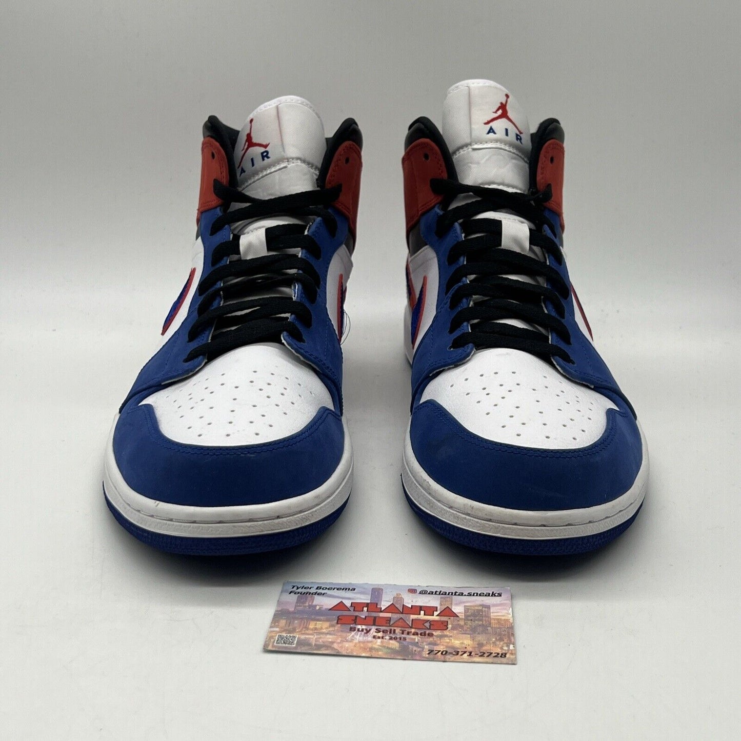 Size 12 - Jordan 1 Mid Multicolored Swoosh Blue Red White Leather