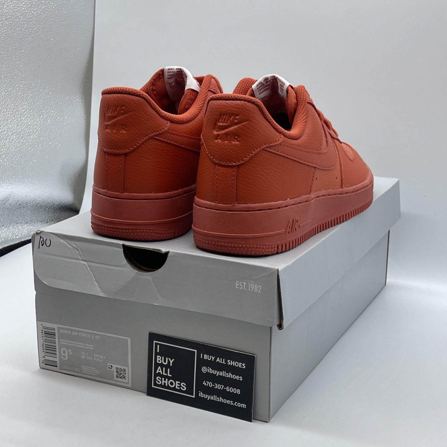 Size 9.5W - Nike Air Force 1 '07 Triple Orange Leather (DZ442-800)