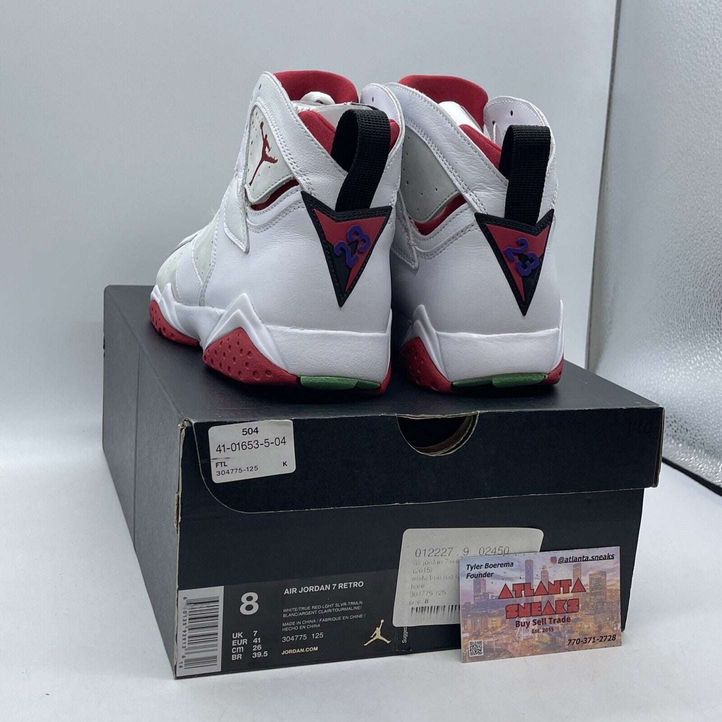 Size 8 - Air Jordan 7 Retro 2015 Hare White Leather Suede Red Green (304775-125)