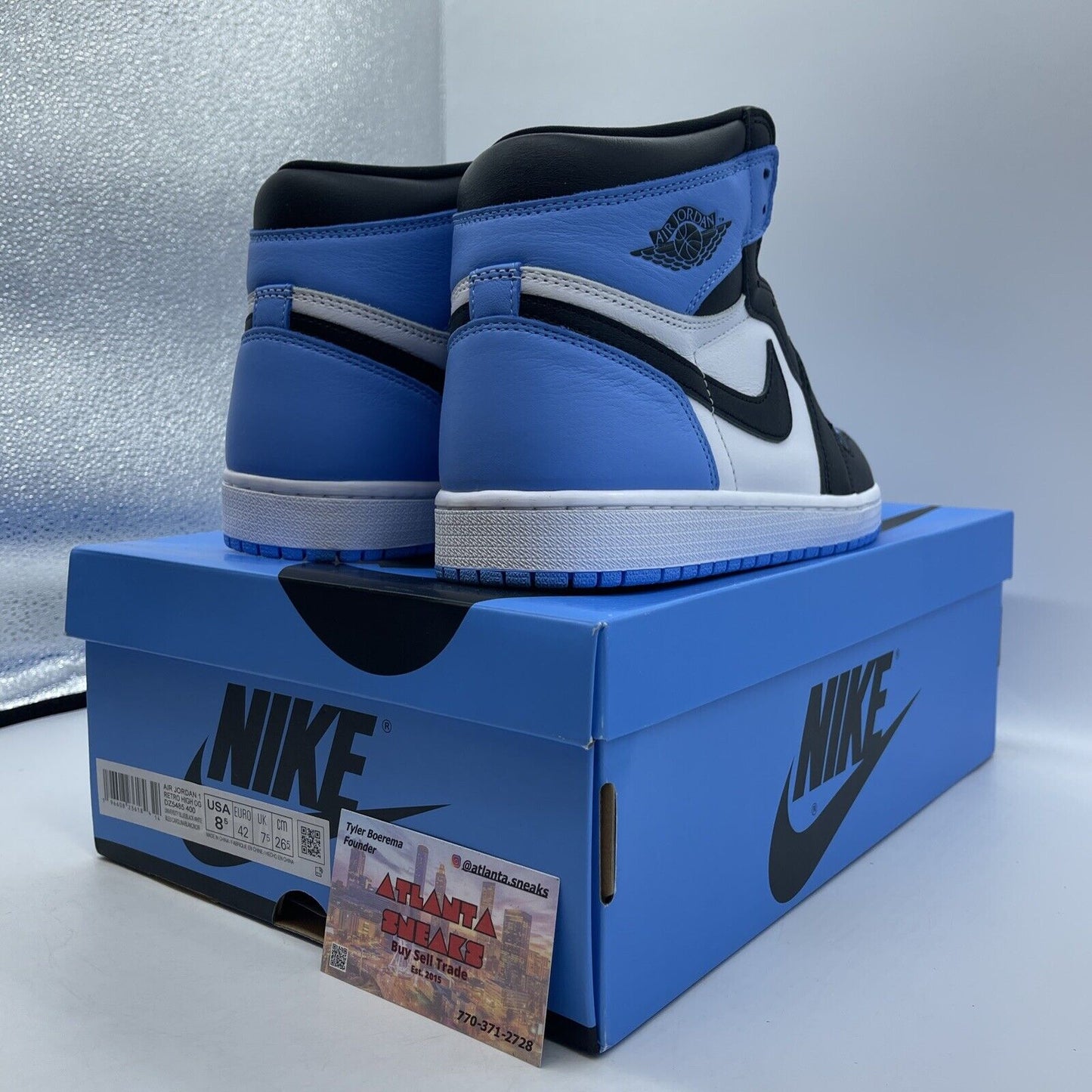 Size 8.5 - Jordan 1 Retro OG High UNC Toe Black Blue White Leather (DZ5485-400)