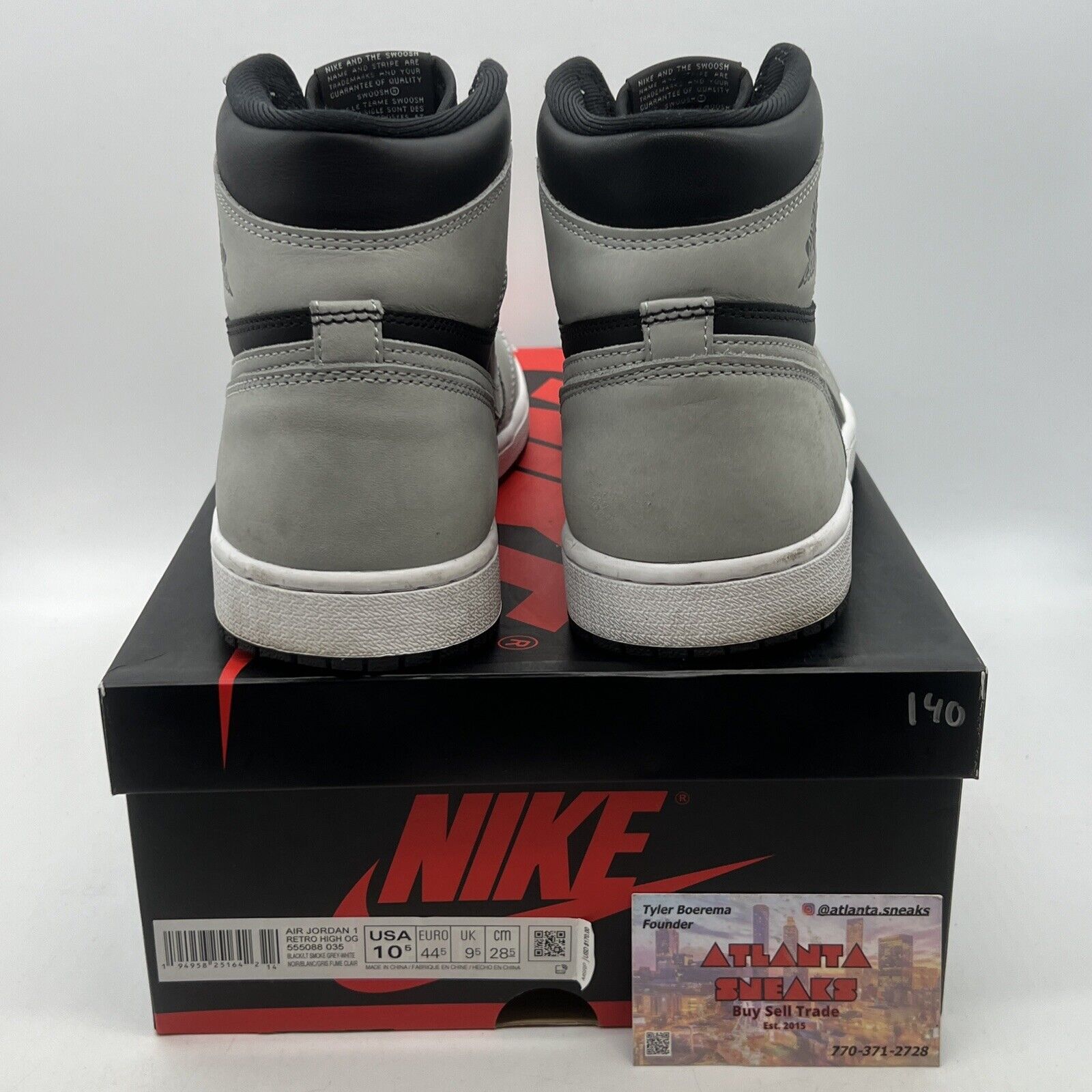 Size 10.5 - Jordan 1 Retro OG High Shadow 2.0 Grey White Leather (555088-035)