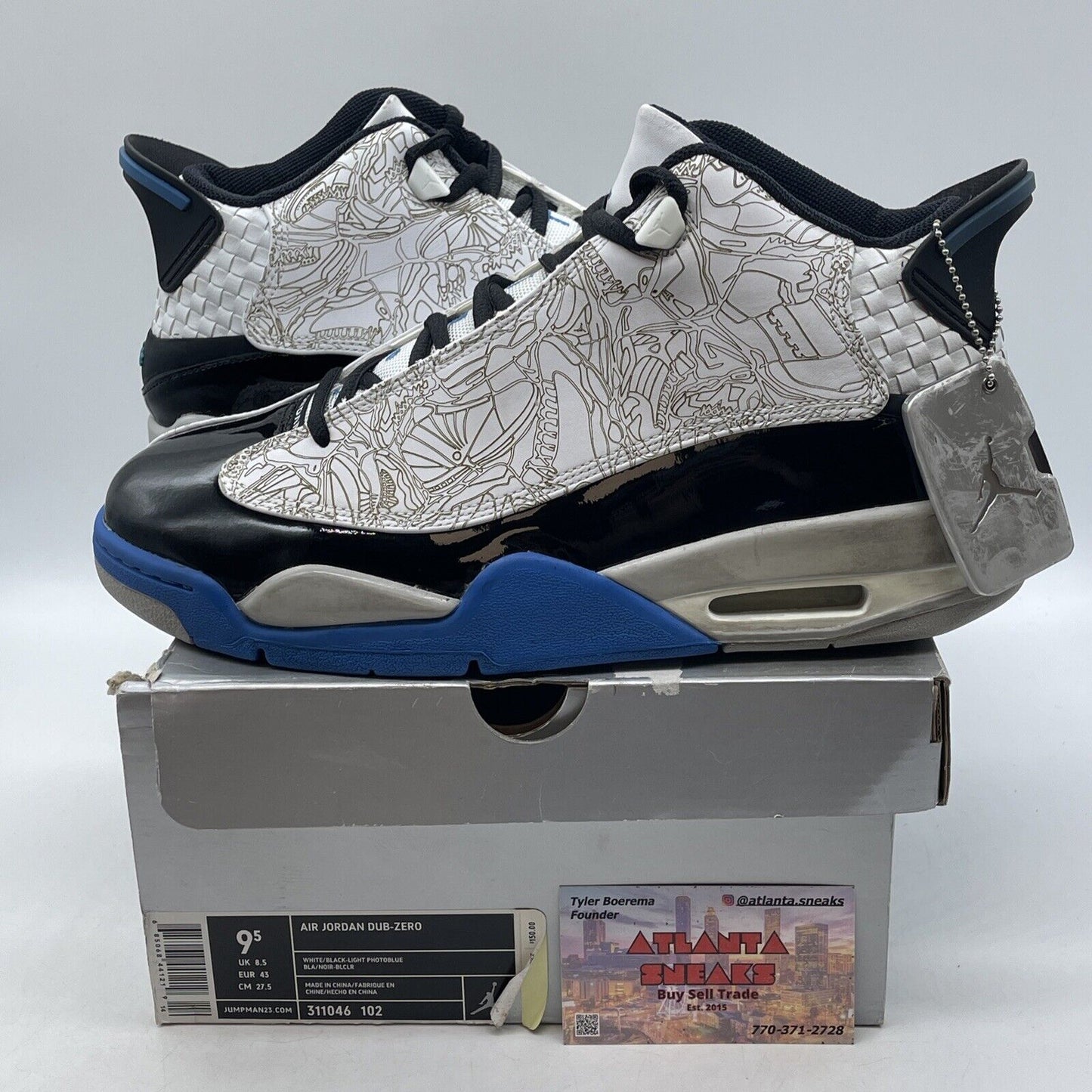 Size 9.5 - Air Jordan Dub-Zero Photo Blue White Black Grey Leather (311046-102)