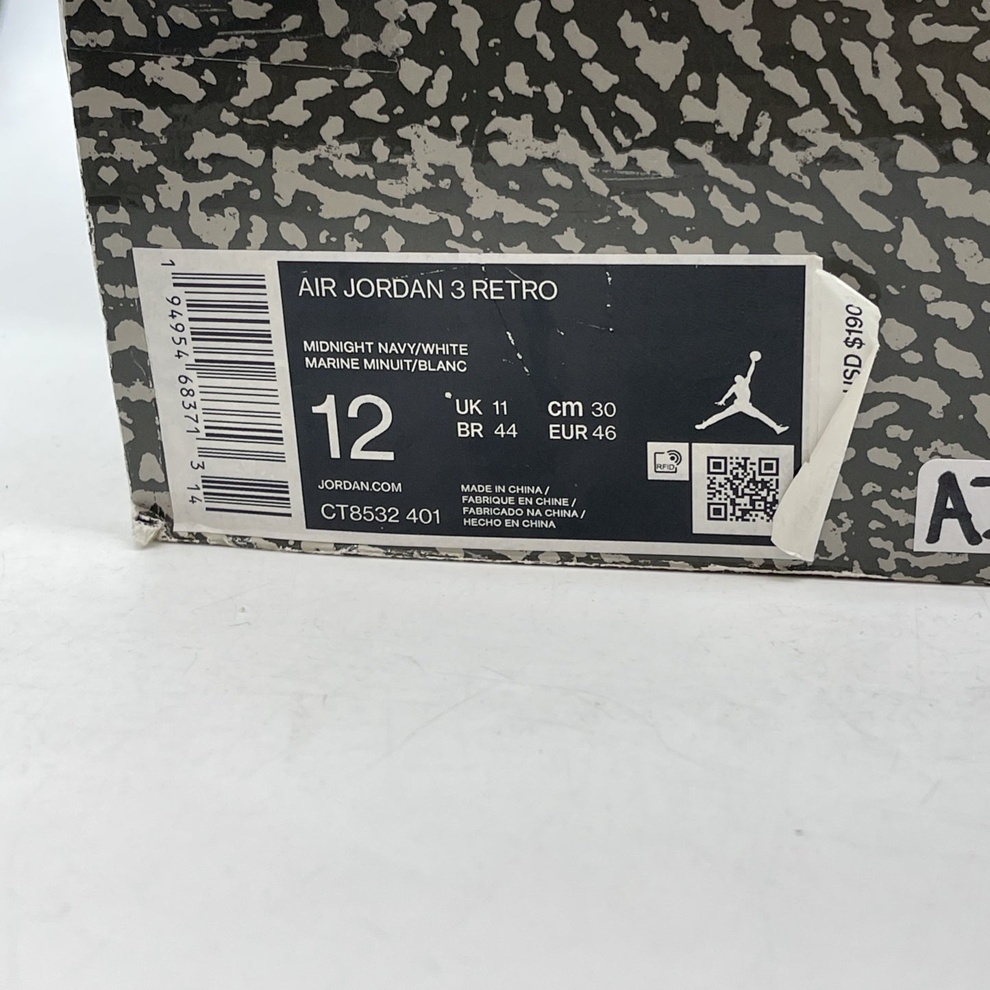 Size 12 - Jordan 3 Retro Blue Obsidian White Leather (CT8532-401)