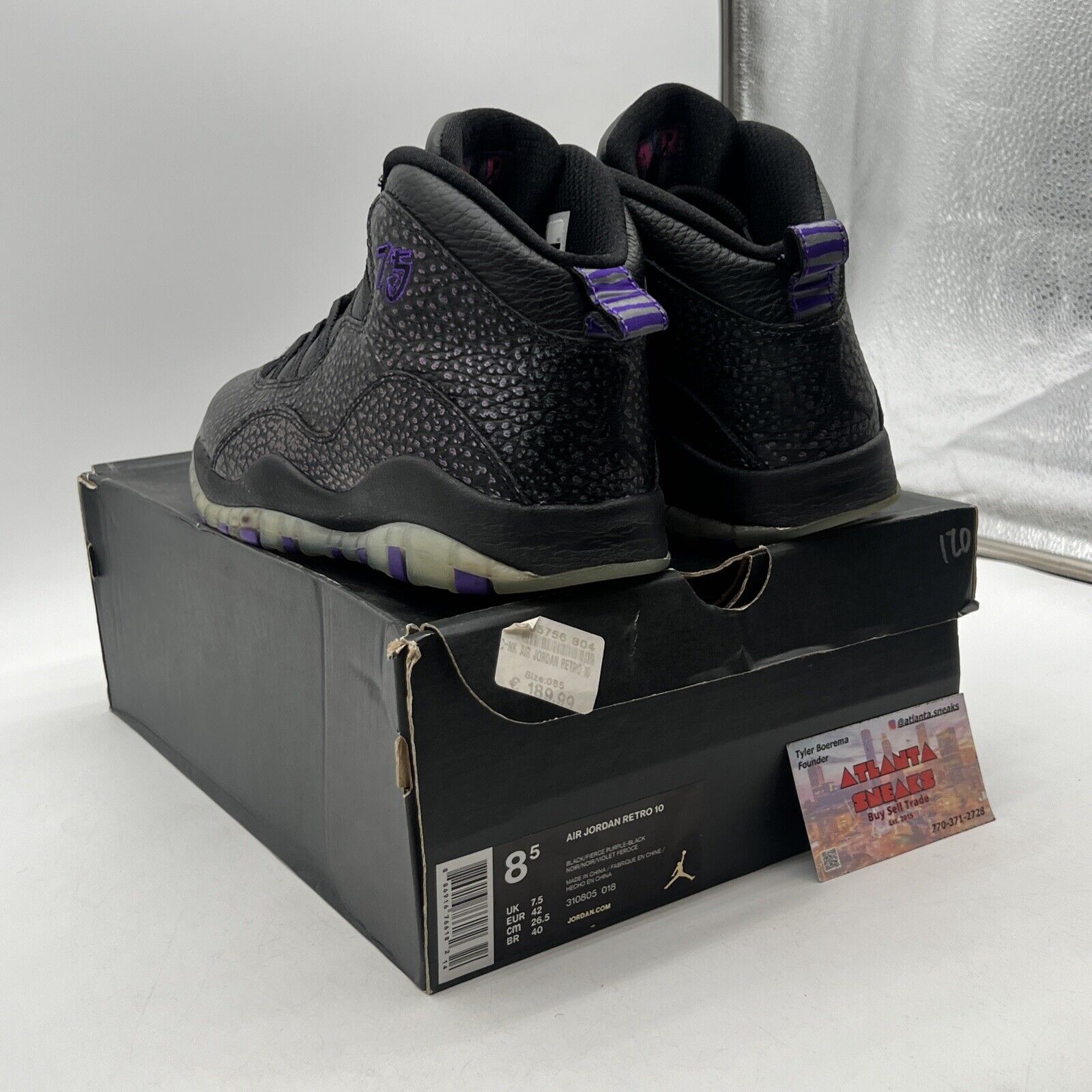 Size 8.5 - Air Jordan 10 Retro Paris Black Purple Leather (310805-018)