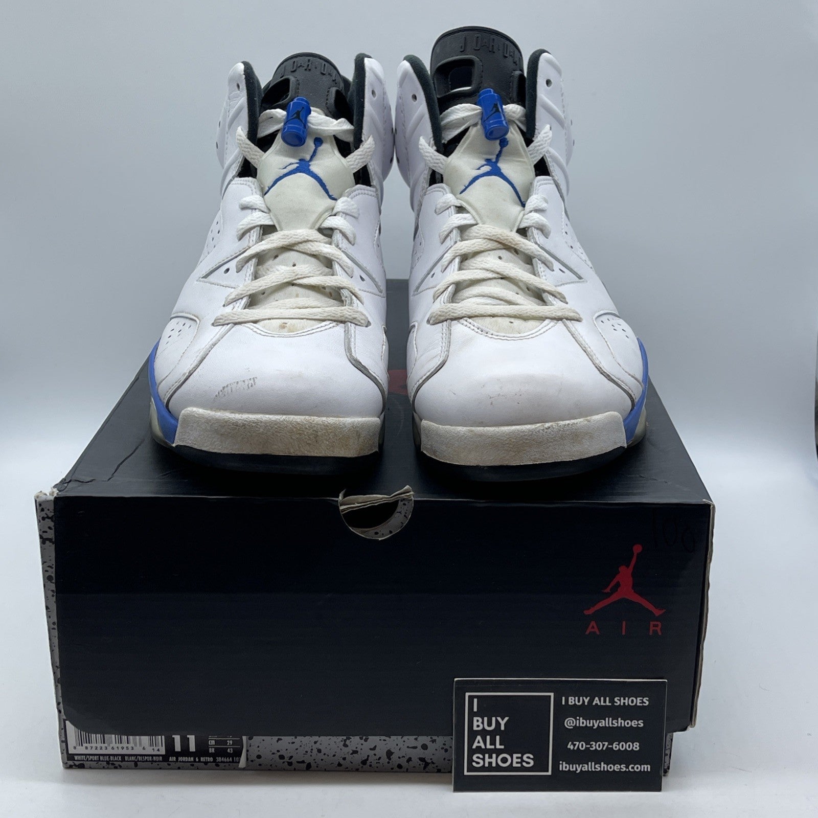 Size 11 - Air Jordan 6 Retro 2014 Sport Blue White Leather (384664-107)