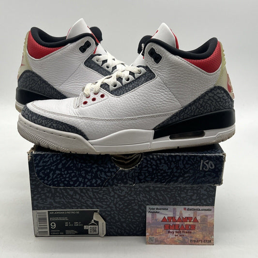 Size 9 - Jordan 3 Retro Denim SE Fire Red 2020 Blue White Leather (CZ6431-100)