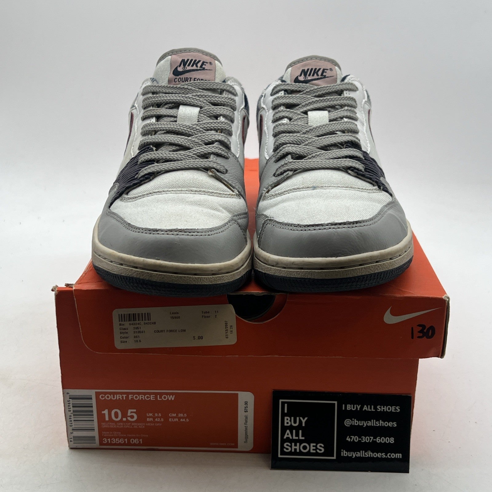 Size 10.5 - Nike Court Force Low Sneakers Gray Navy White (313561-061)