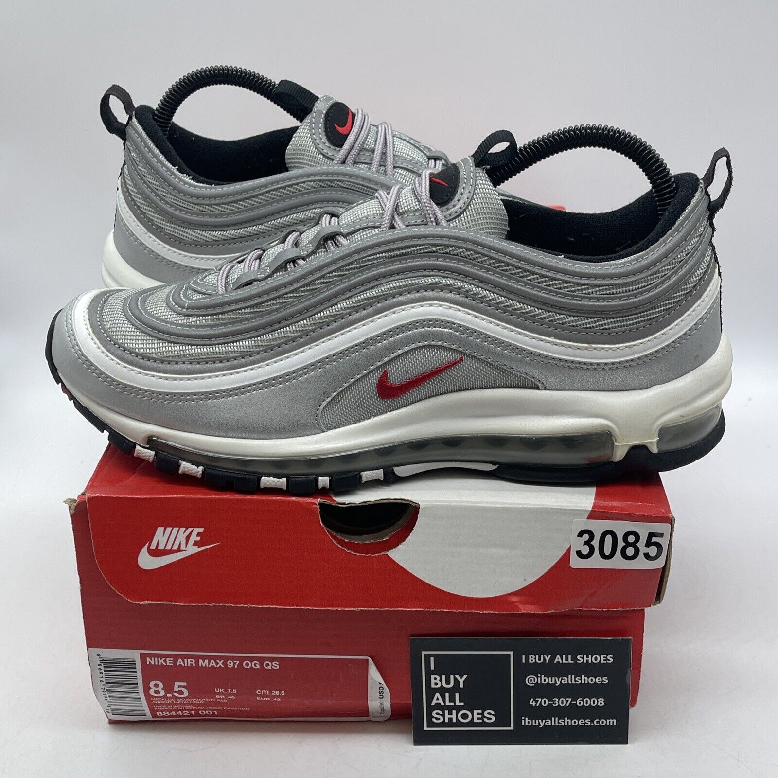 Size 8.5 - Nike Air Max 97 OG QS 2017 Silver Bullet White Red Suede (884421-001)