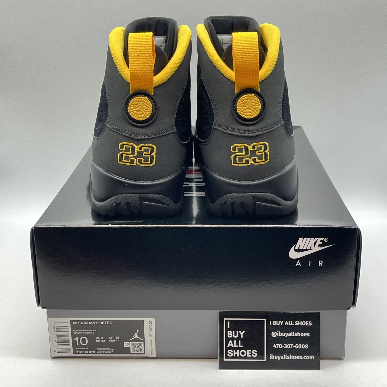 Size 10 - Jordan 9 Retro Black Yellow Grey Suede (CT8019-070)