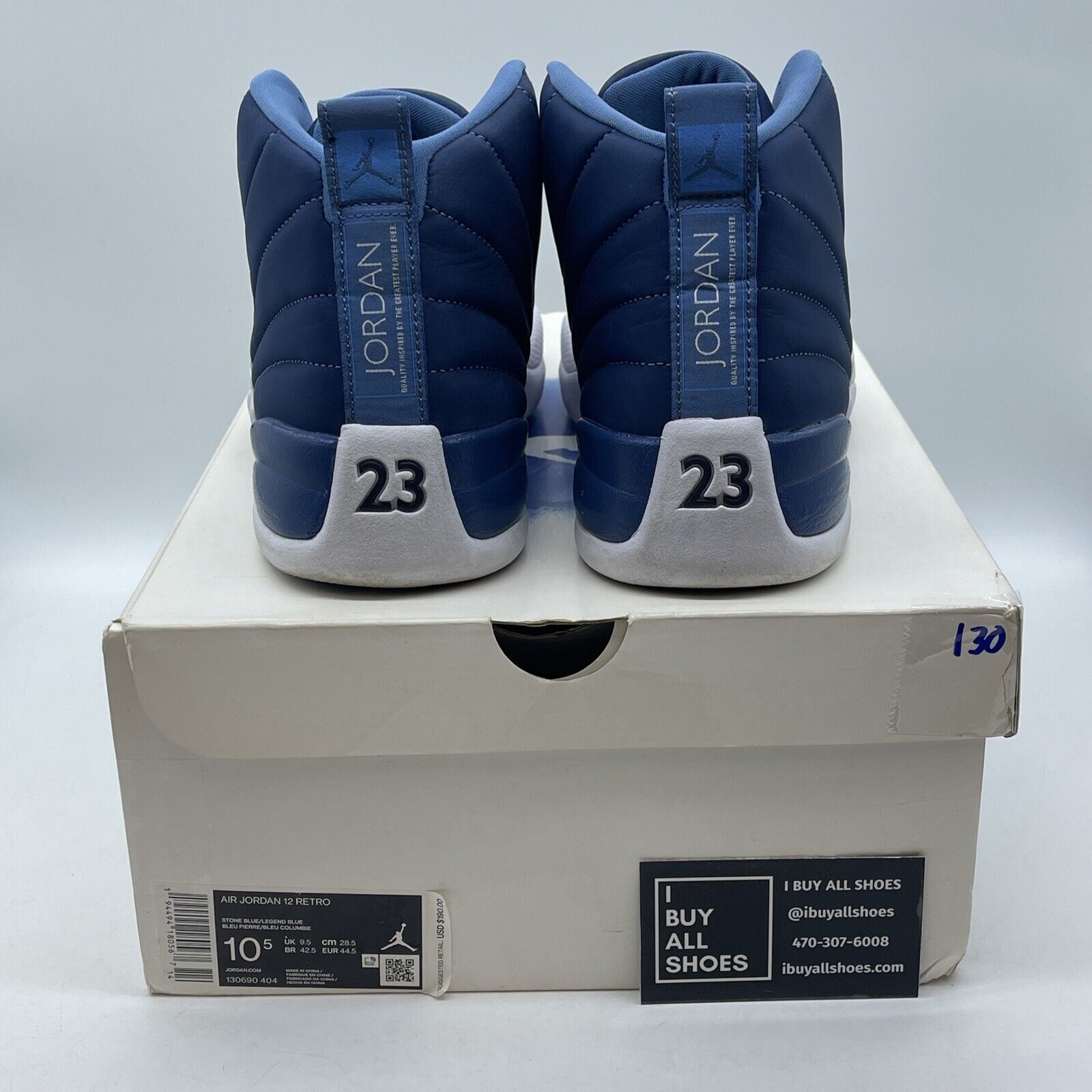 Size 10.5 - Jordan 12 Retro Indigo Blue Silver White Leather (130690-404)