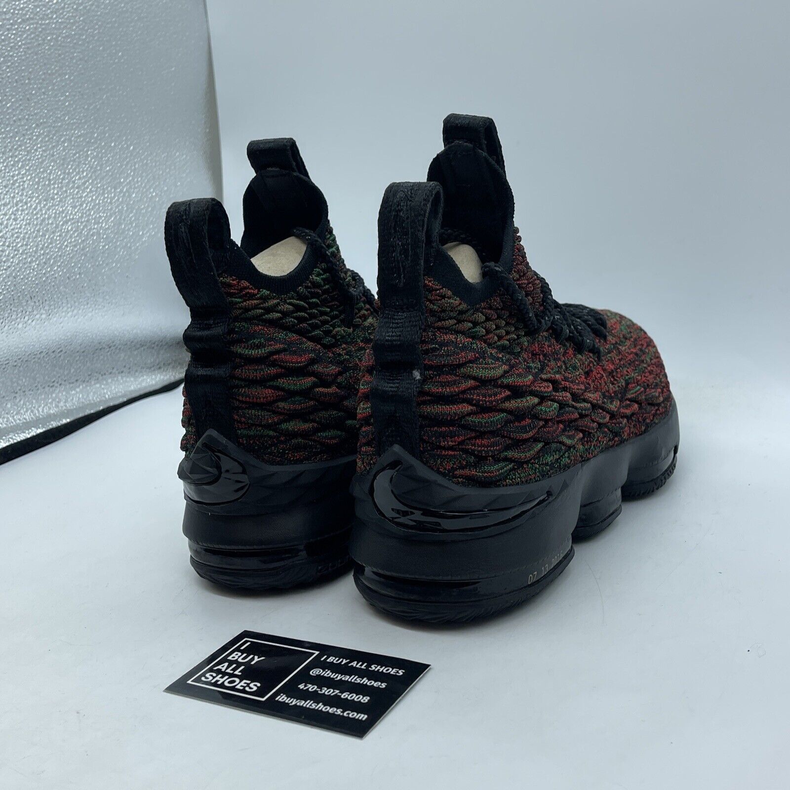 Size 7Y (GS) - Nike LeBron 15 High BHM Green Red Black Suede (943762-900)