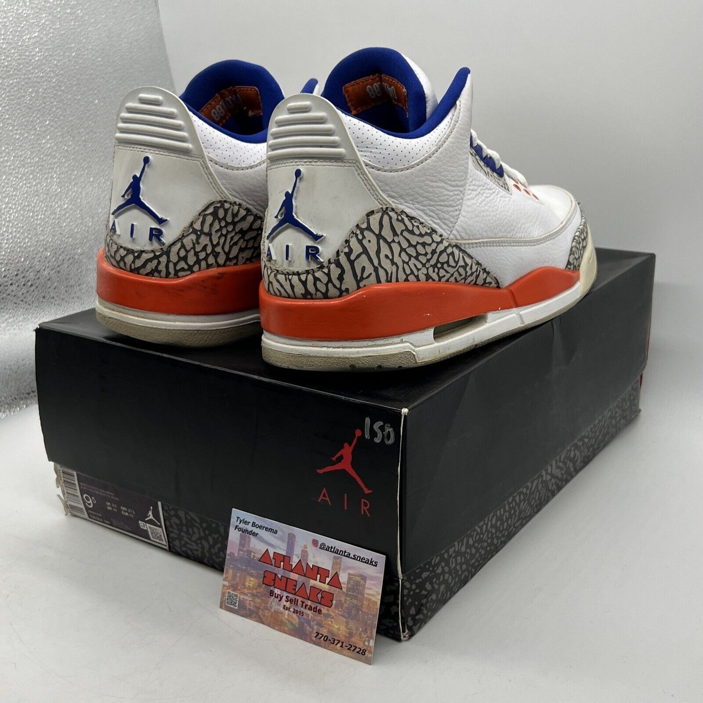 Size 9.5 - Air Jordan 3 Retro Knicks White Orange Blue Leather (136064-148)