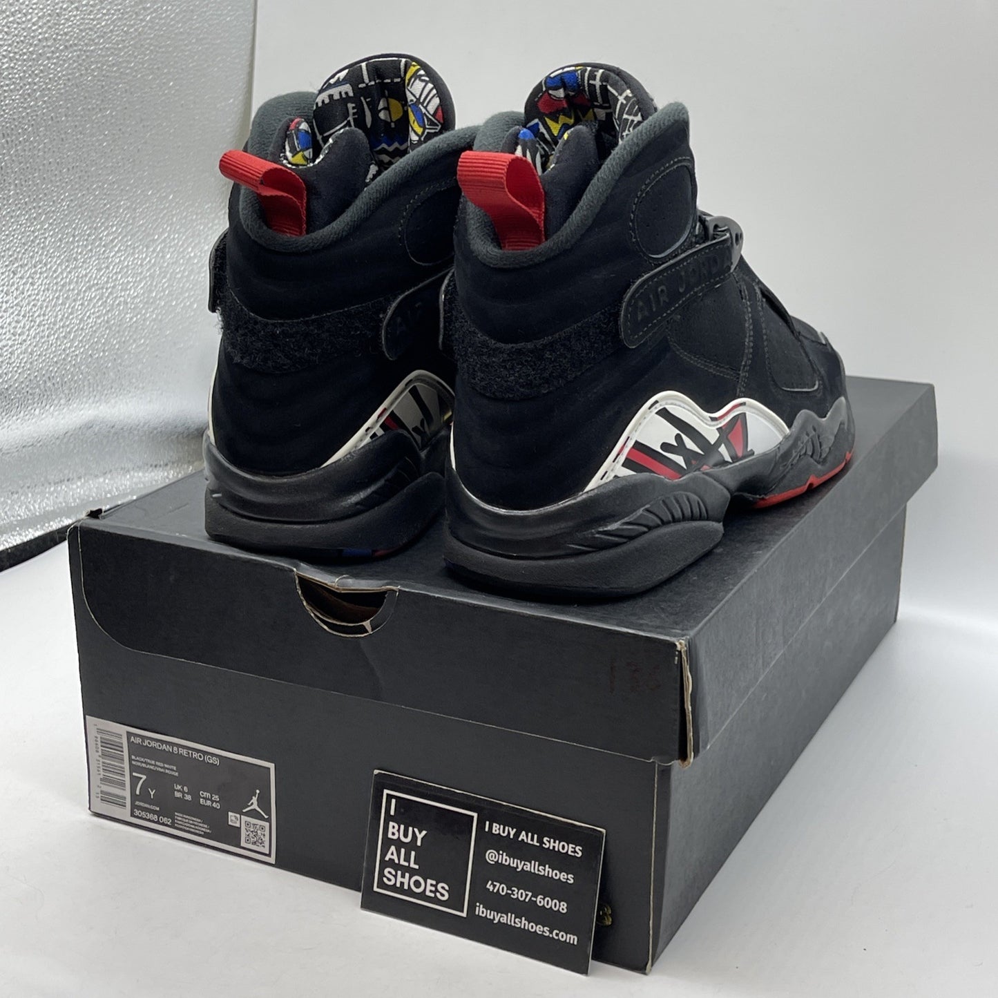 Size 7 - Jordan 8 Retro Mid Playoff Black Red Suede Leather (305368-062)