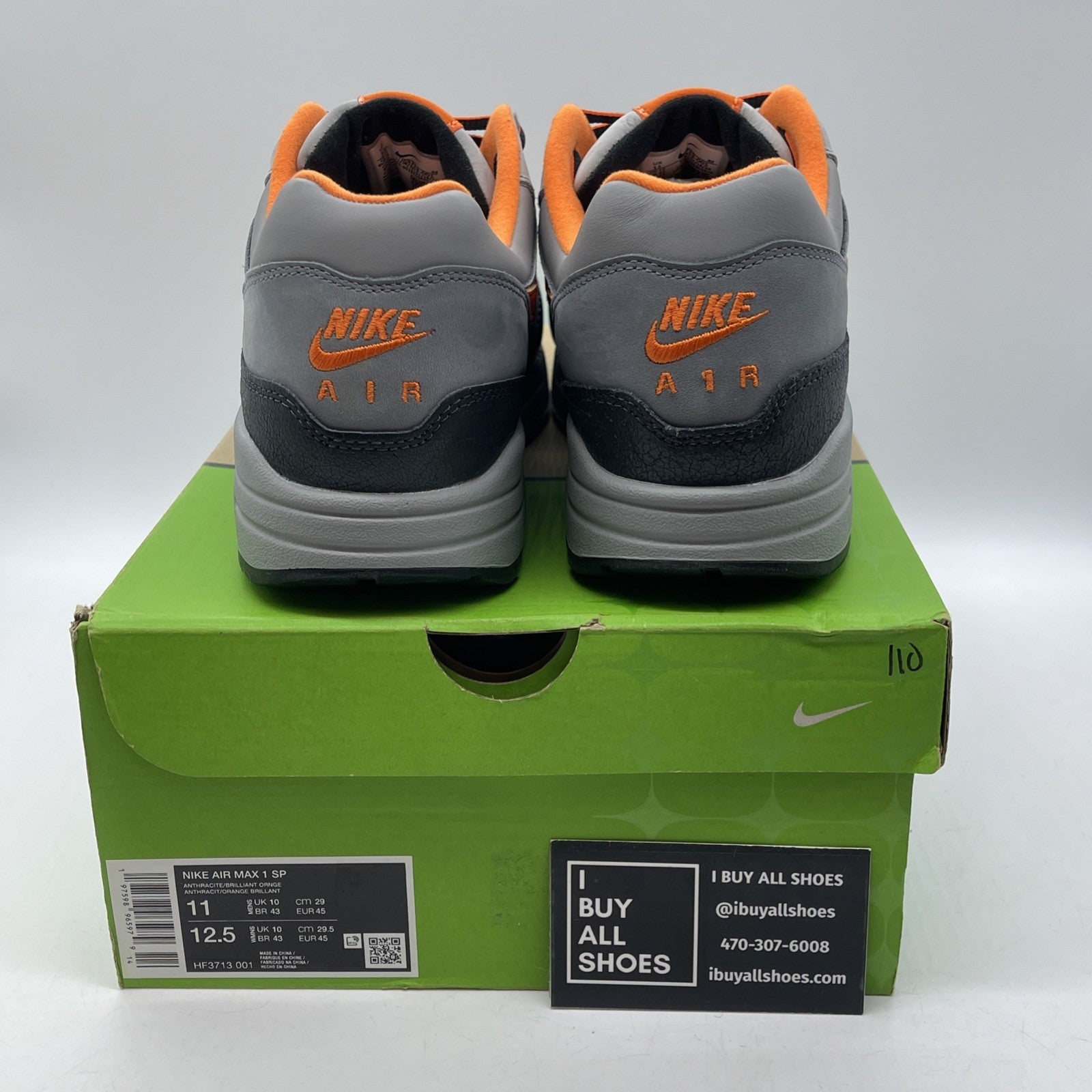 Size 11 - Nike HUF x Air Max 1 SP Orange Grey Suede Leather (HF3713-001)
