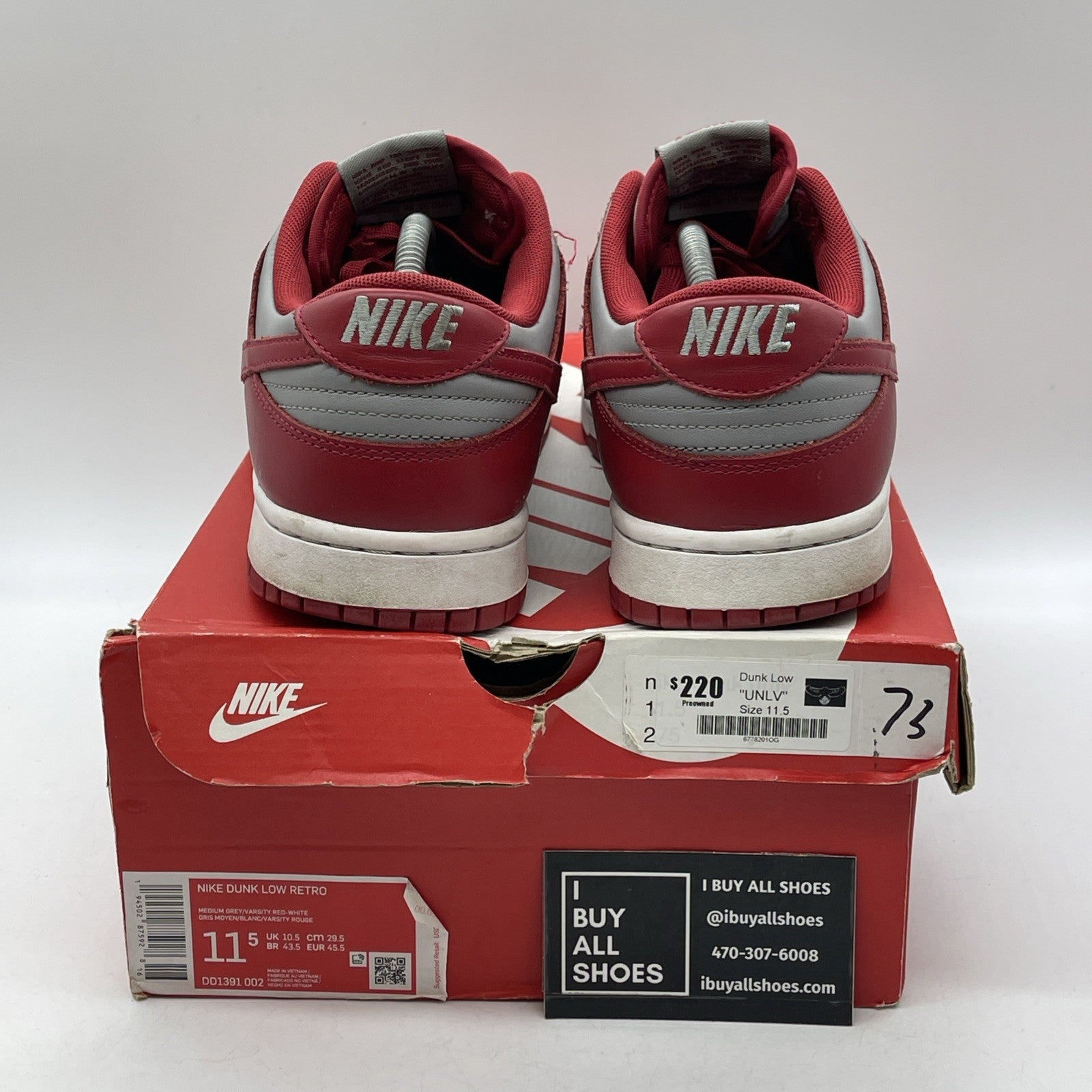 Size 11.5 - Nike Dunk Low SP UNLV Red Grey Leather (DD1391-002)