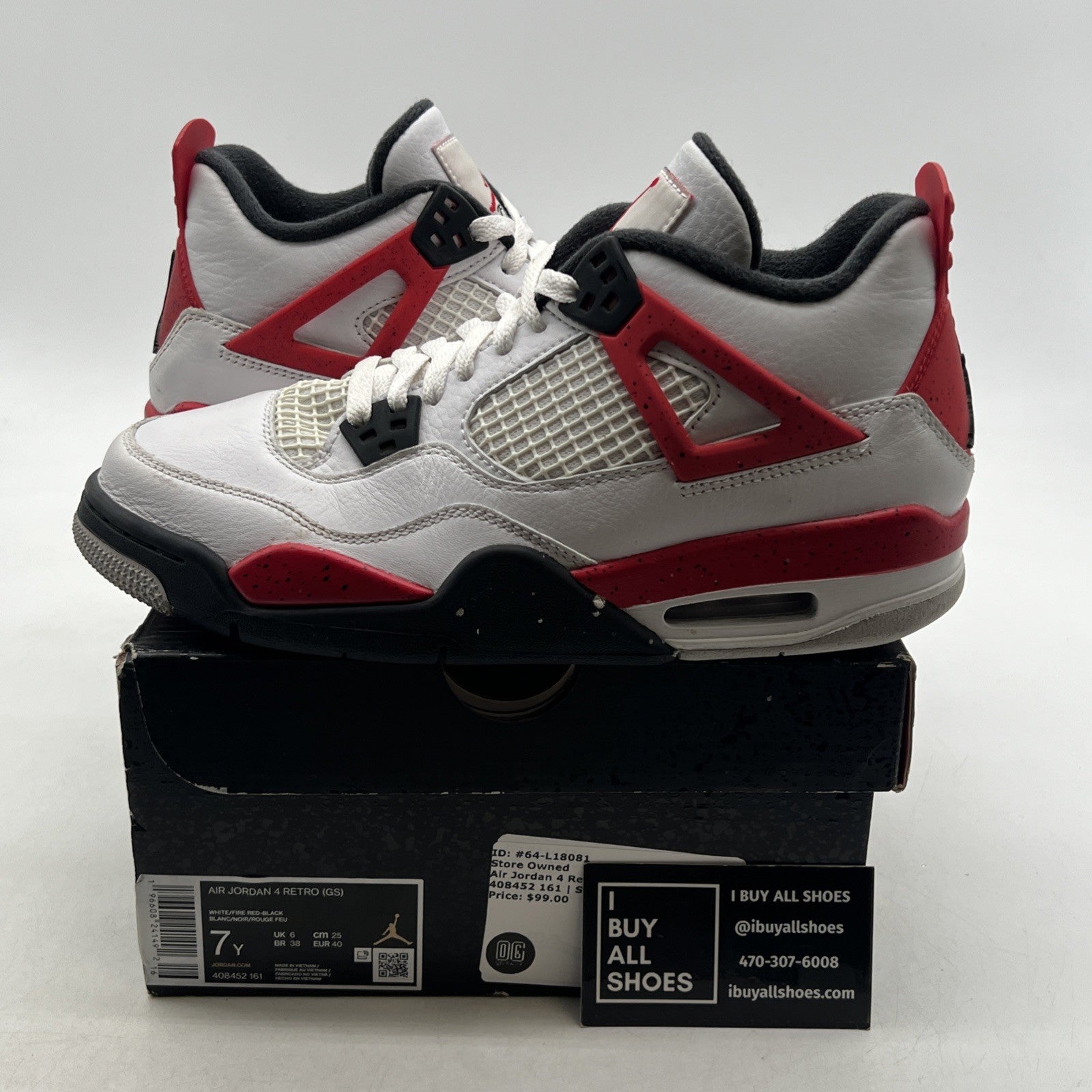 Size 7 - Air Jordan 4 Retro Mid Red Cement (408452-161)