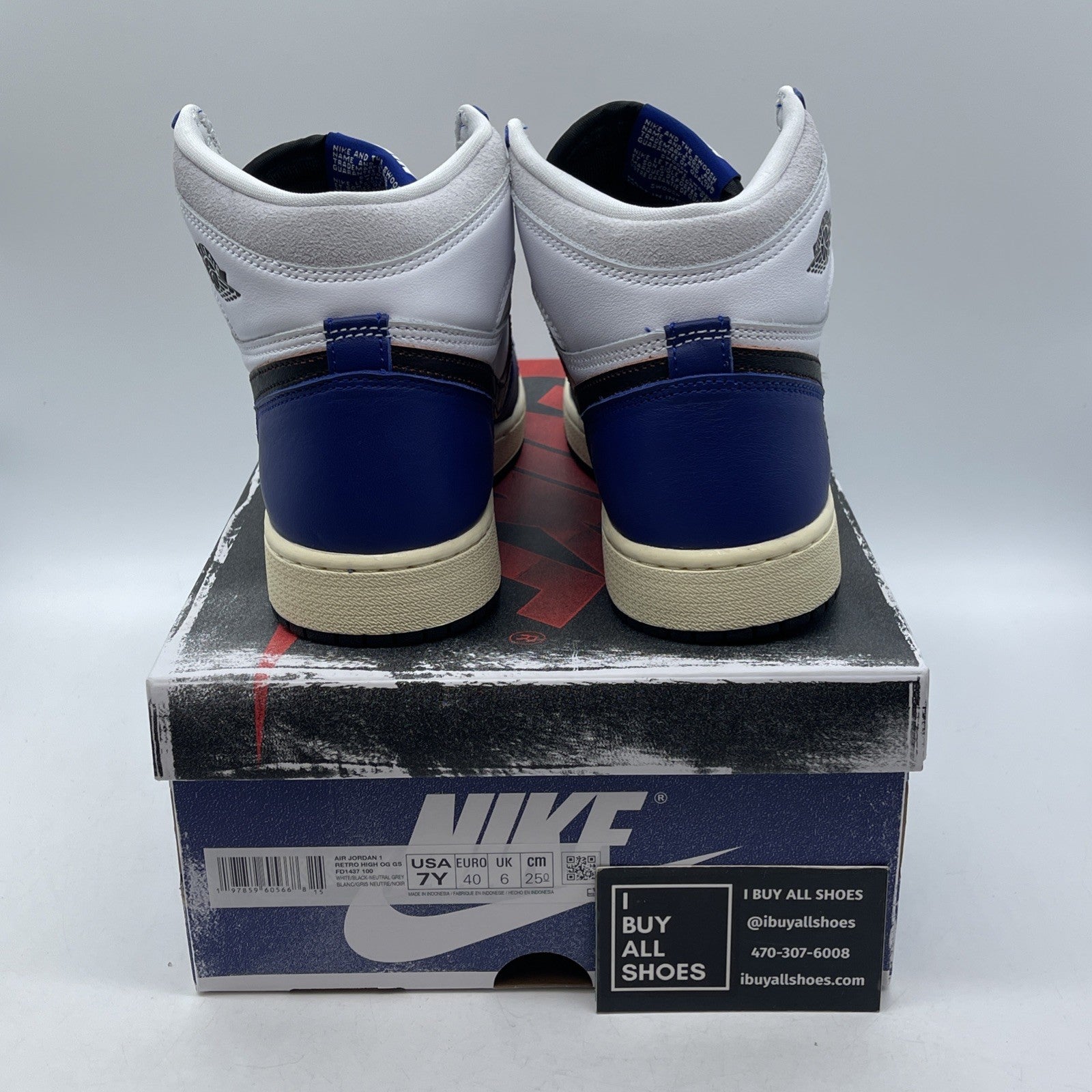 Size 7Y - Nike Air Jordan 1 High Rare Air Blue White Leather (FD1437-100(