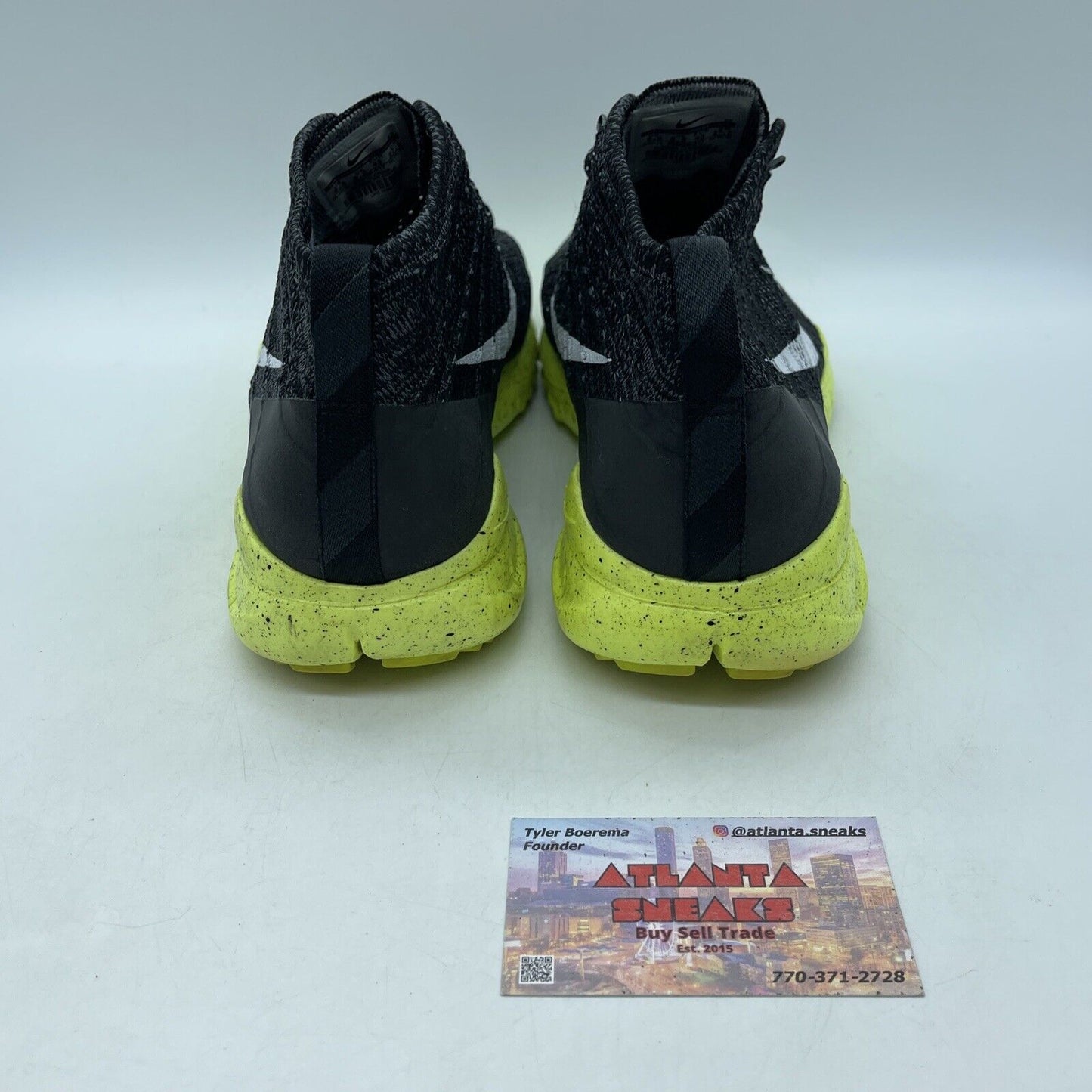 Size 9.5 - Nike Flyknit Trainer Chukka FSB Black Volt Neon Yellow (625009-017)