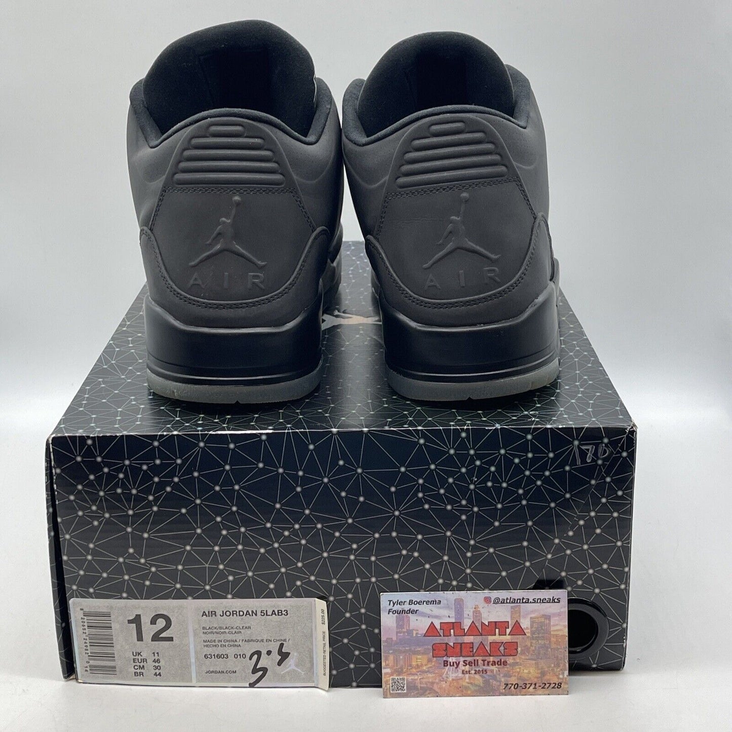 Size 12 - Air Jordan 3 5Lab3 Reflective Black Leather (631603-010)