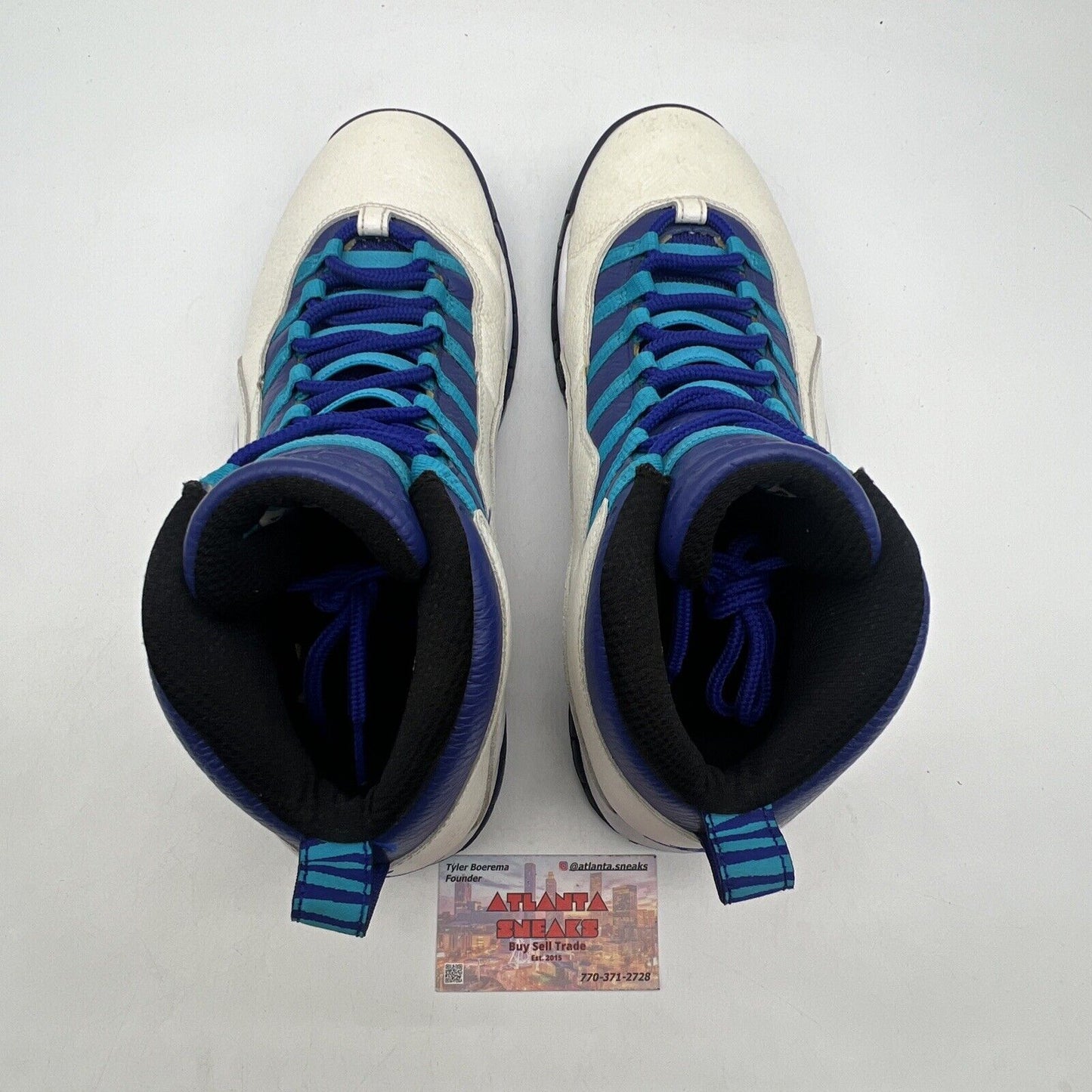 Size 12 - Air Jordan 10 Retro Charlotte Hornets White Leather Purple 310805-107