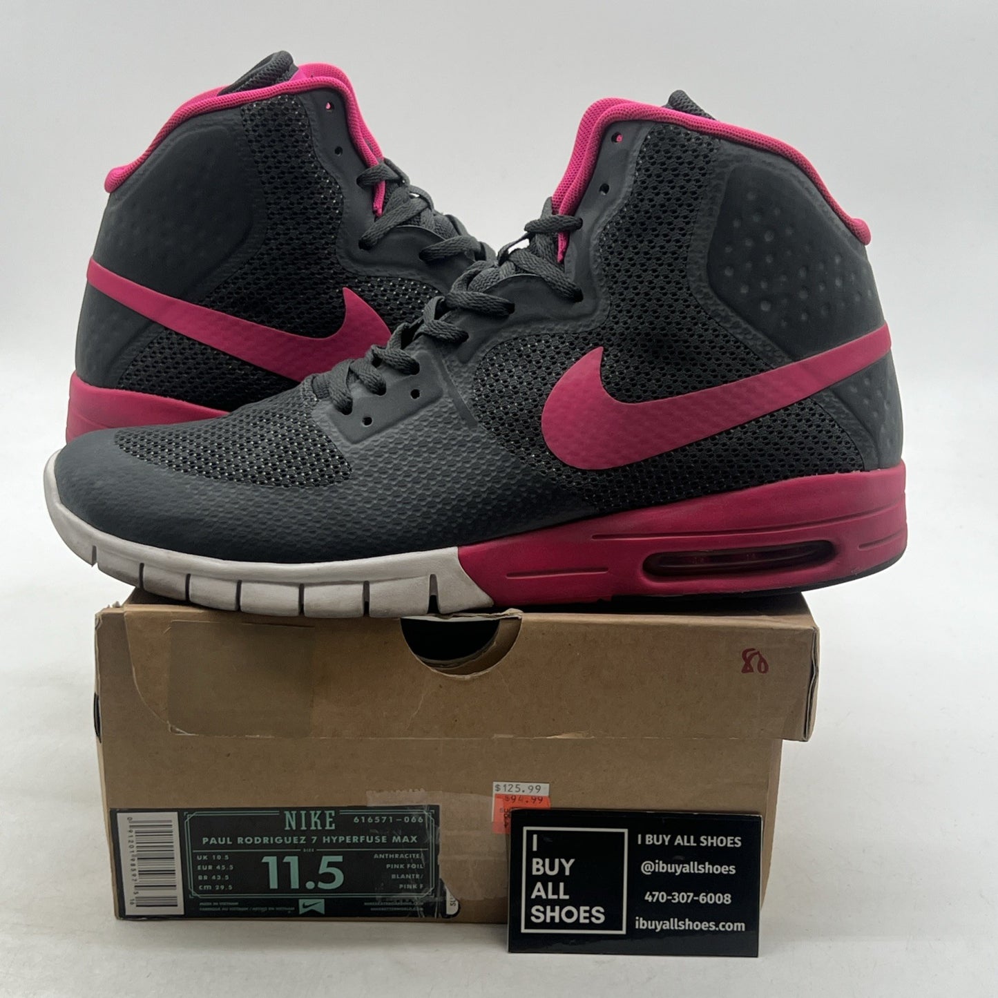 Size 11.5 - Nike SB Paul Rodriguez 7 High Grey Pink White (616571-066)