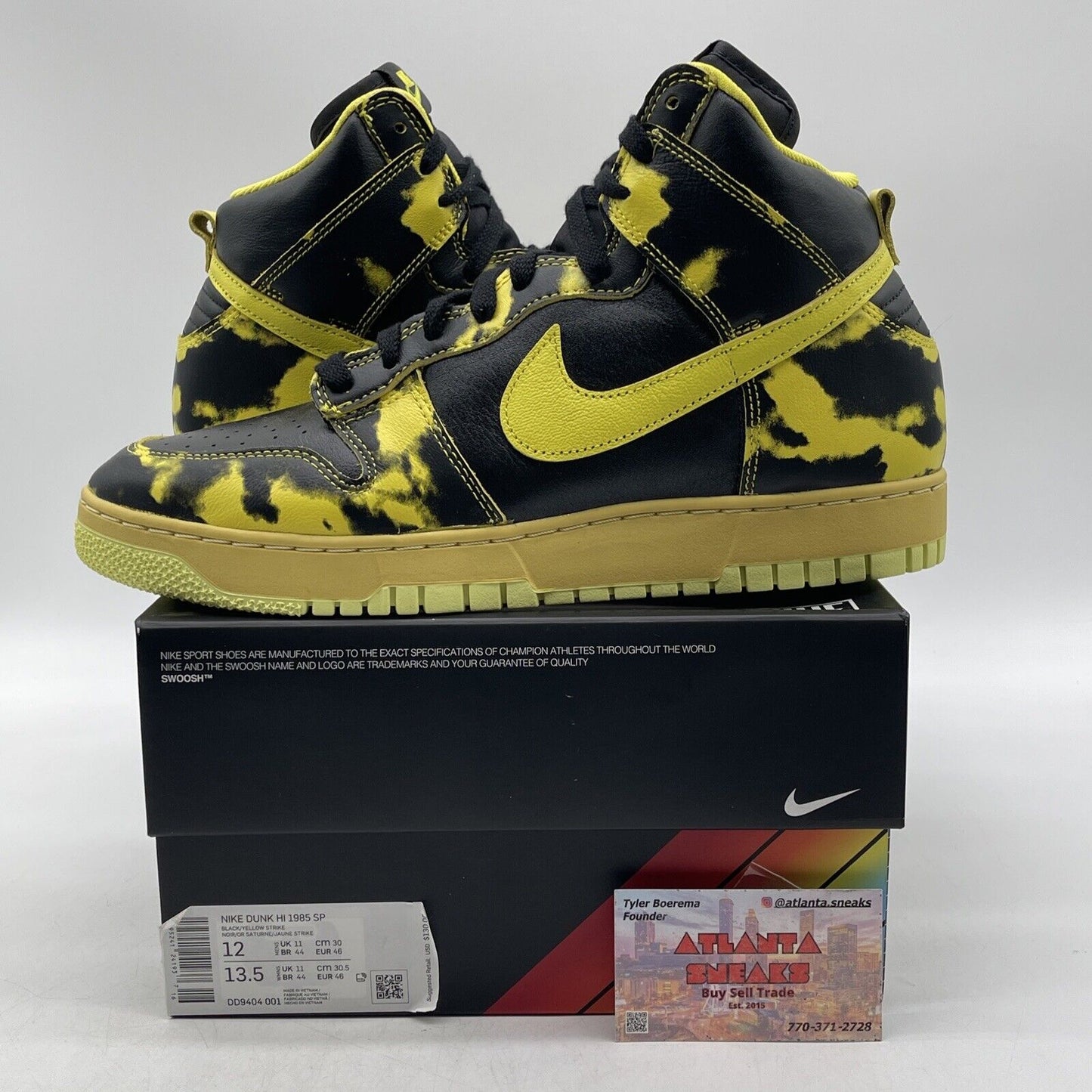 Size 12 - Nike Dunk 1985 High Yellow Acid Wash Black Leather (DD9404-001)