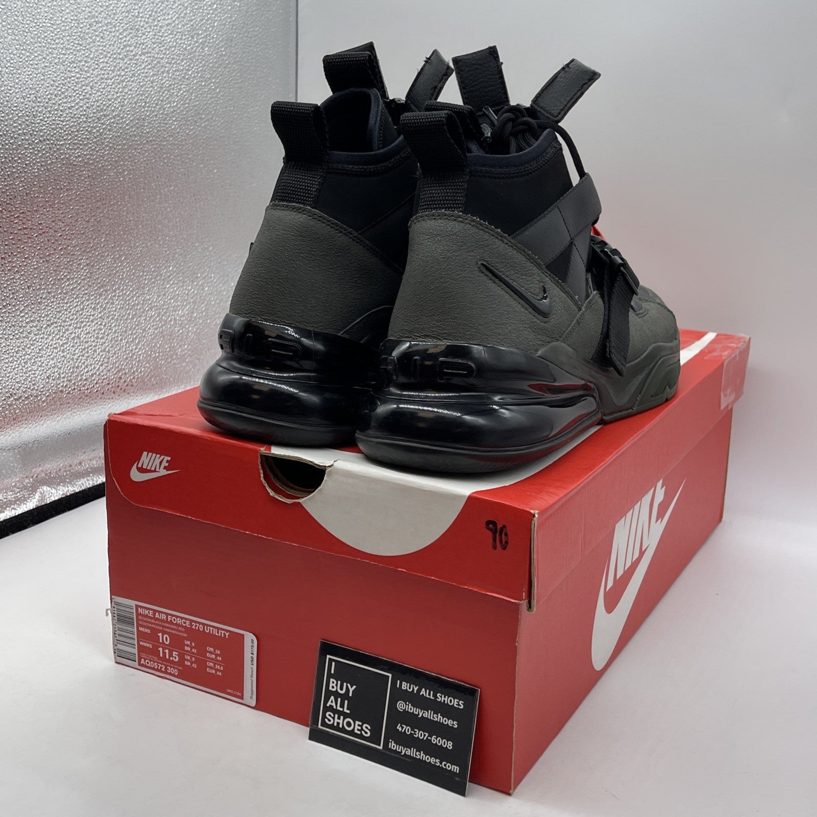 Size 10 - Nike Air Force 270 Utility Style Black Suede Leather (AQ0572-300)