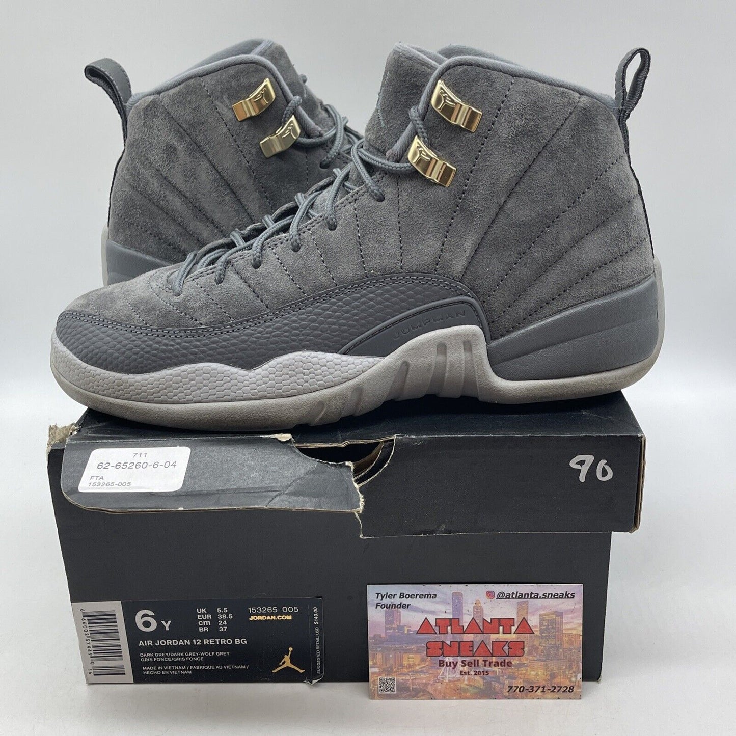 Size 6Y (GS) - Jordan 12 Retro Mid Dark Grey suede Leather (153265-005)