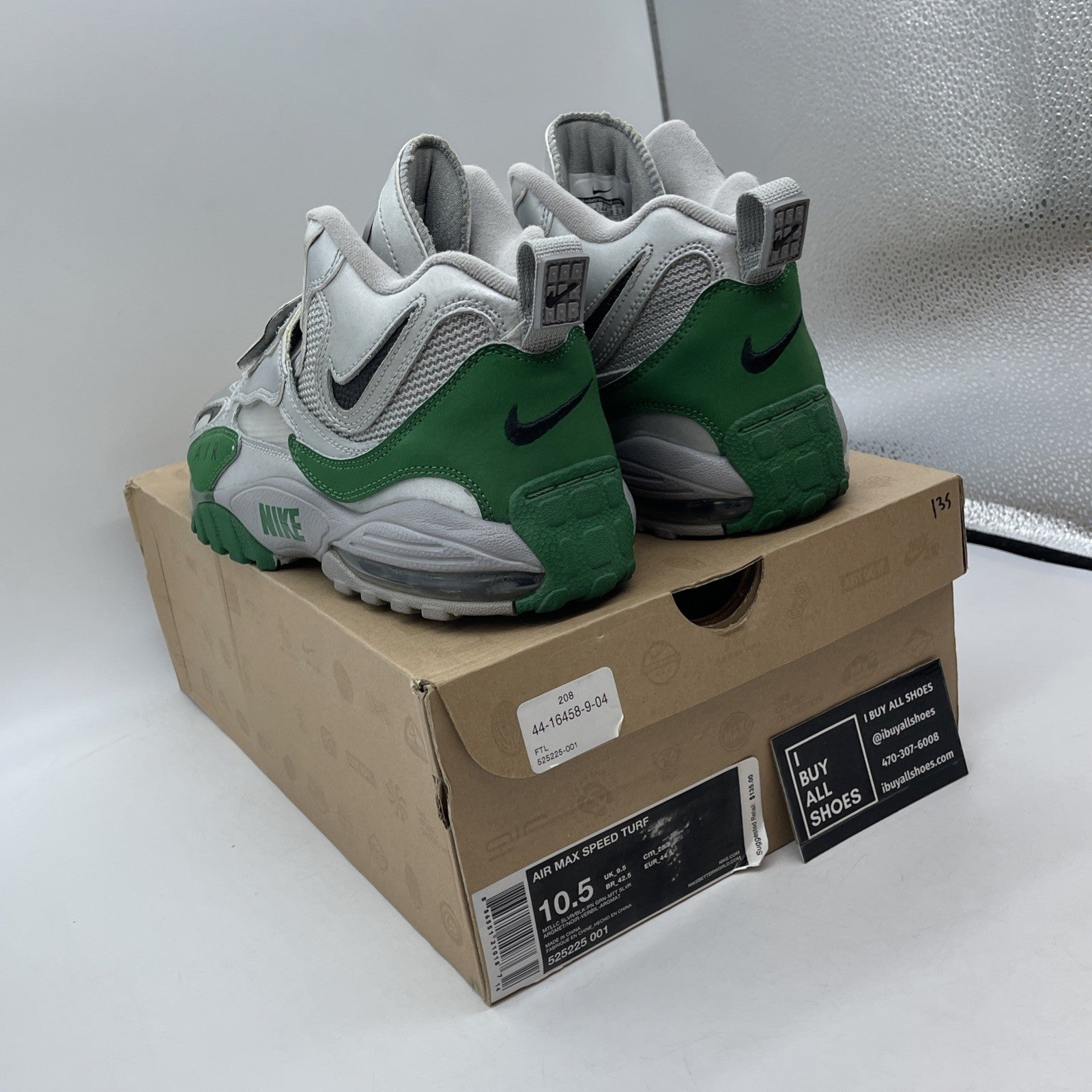 Size 10.5 - Nike Air Max Speed Turf Silver Black Green Leather (525225-001)