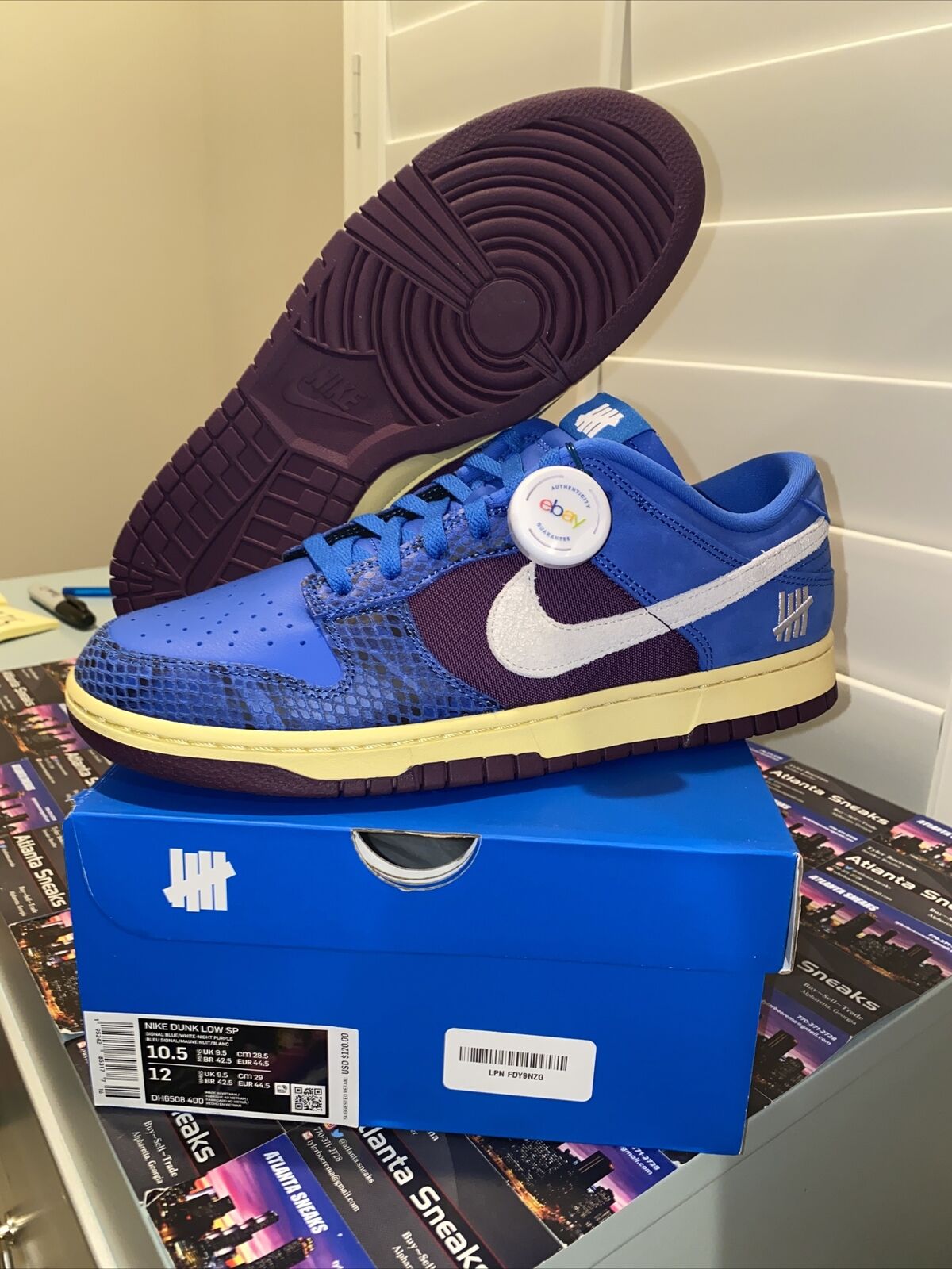 Nike X Undefeated Dunk Low SP Signal Blue/White-Night Purple Size US Men 10.5