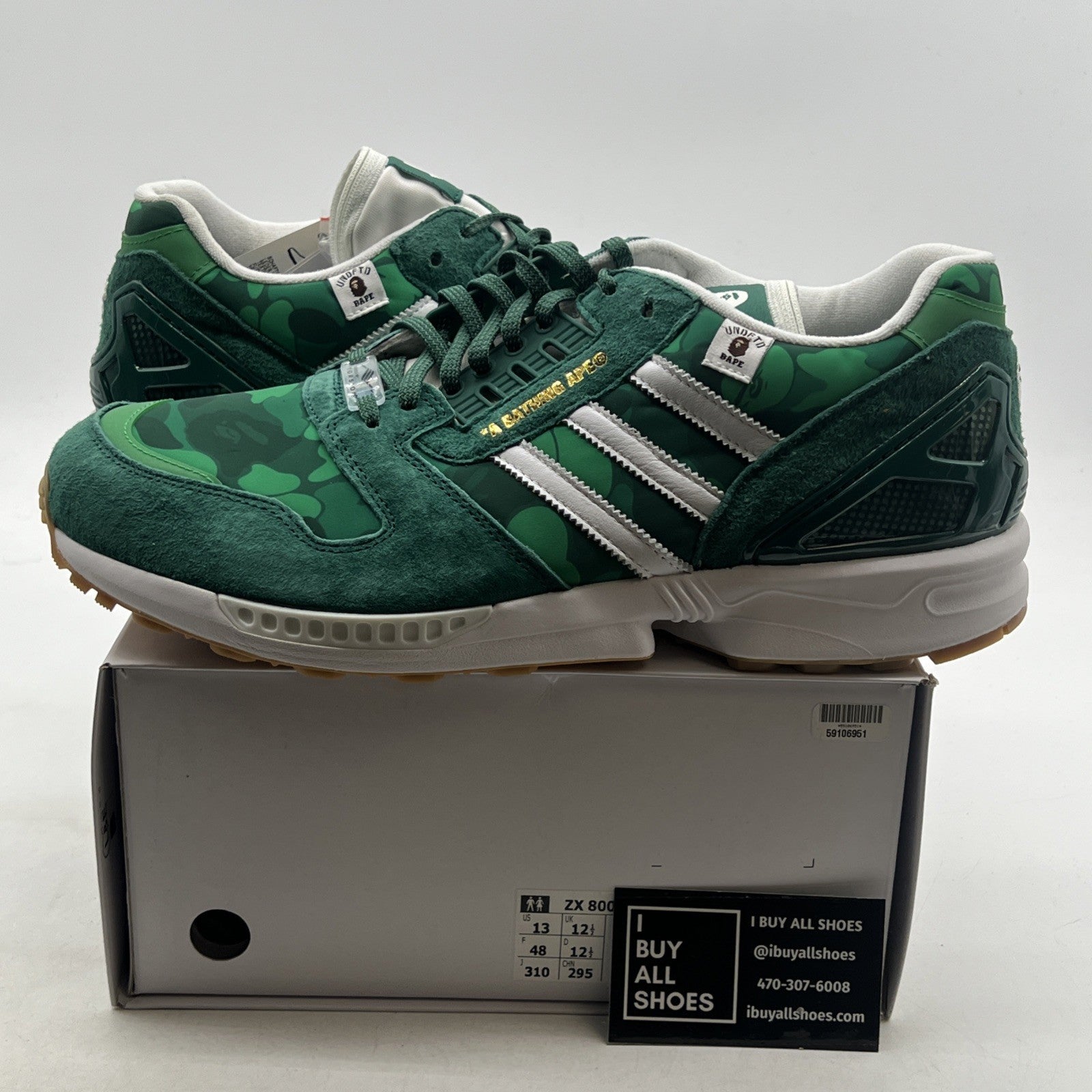 Size 13 - Adidas BAPE x Undefeated x ZX 8000 A-ZX Series - Green Camo (FY8851)