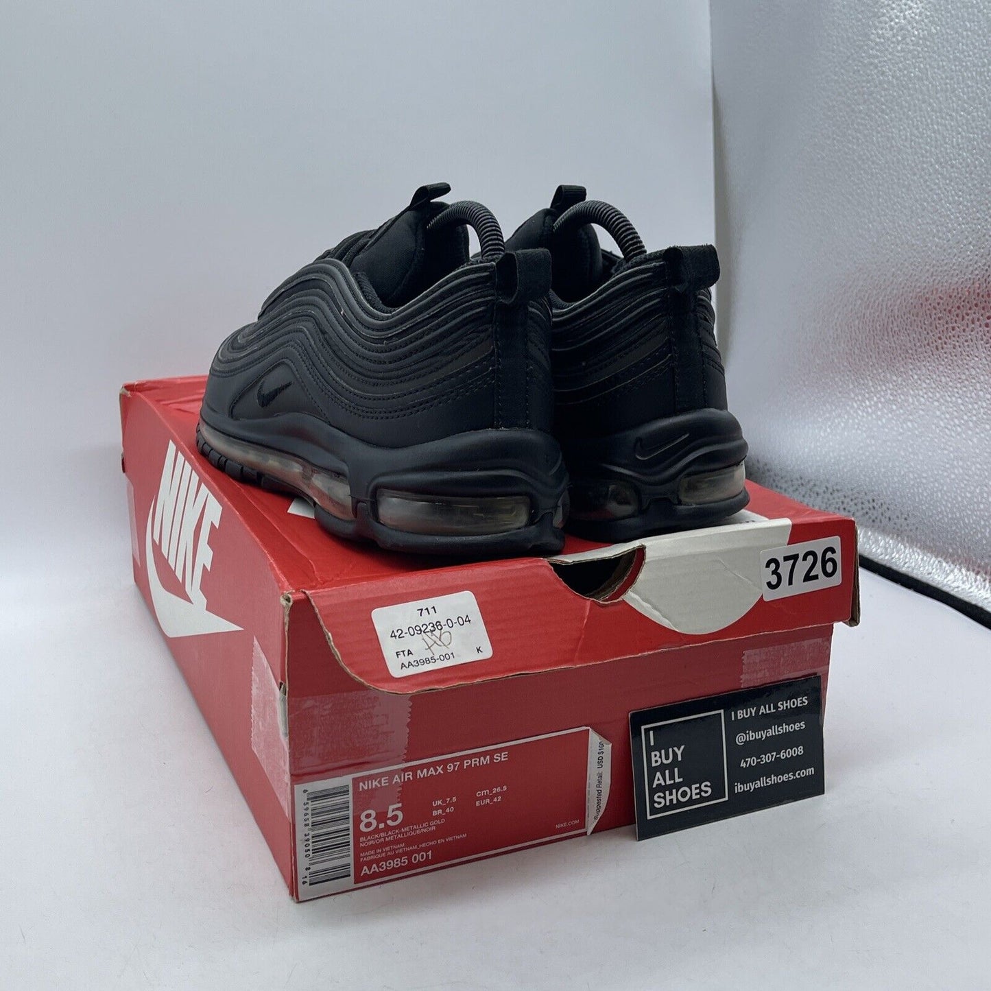 Size 8.5 - Nike Air Max 97 Gold Reflective Black Suede Leather (AA3985-001)