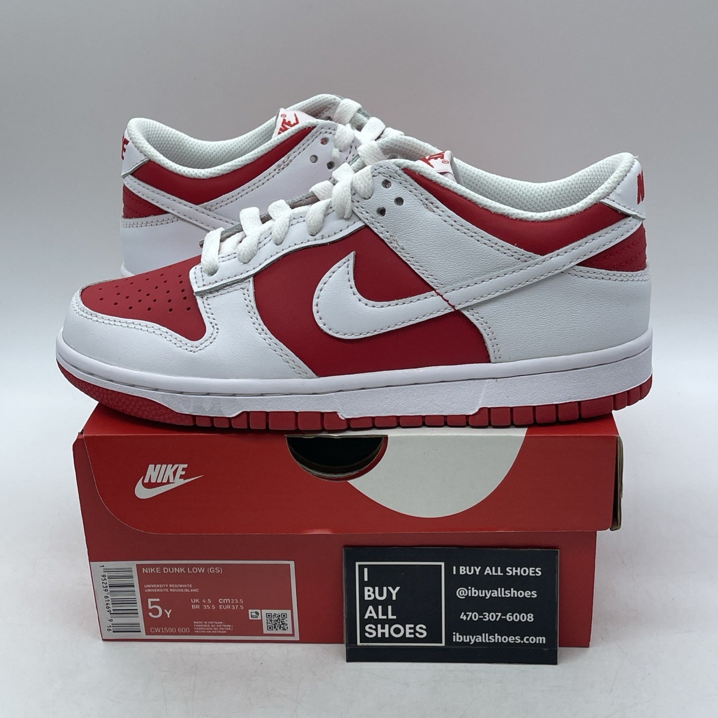 Size 5Y - Nike Dunk Low Shoes Youth White University Red GS (CW1590-600)