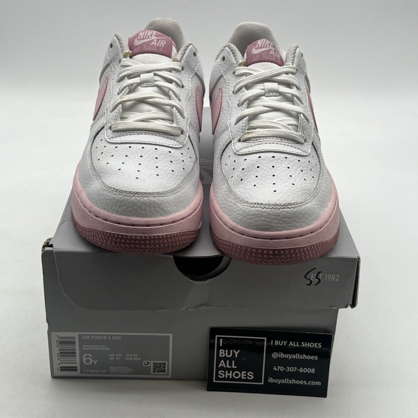Size 6Y - Nike Air Force 1 (GS) White/Pink Girl's Sneakers (CT3839-107)