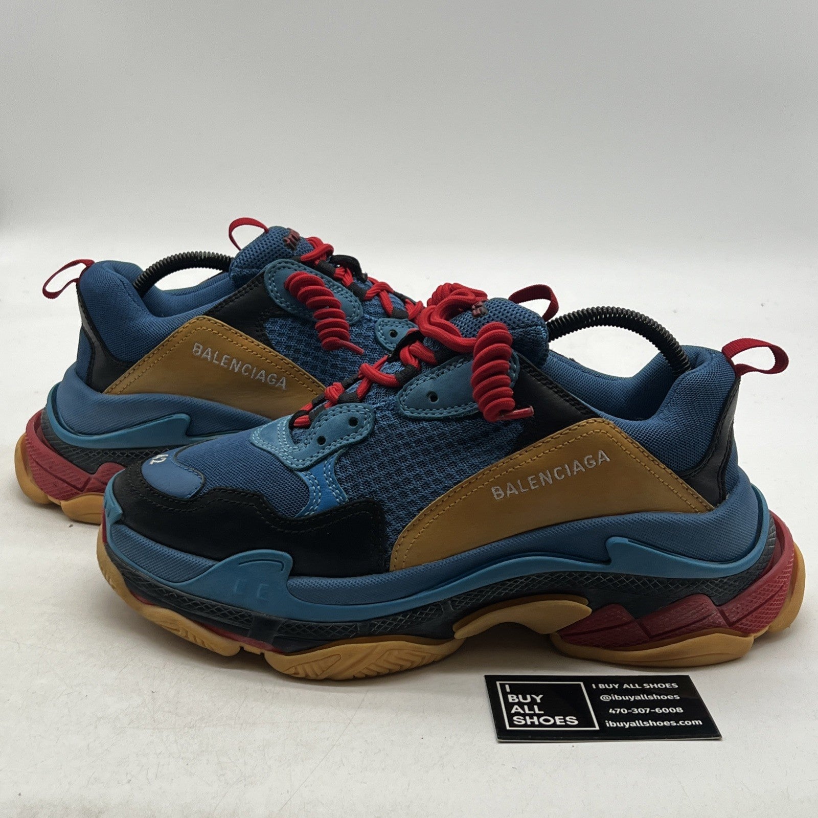 Size 9 - Balenciaga Triple S Sneaker Blue Orange Red Distressed Mens