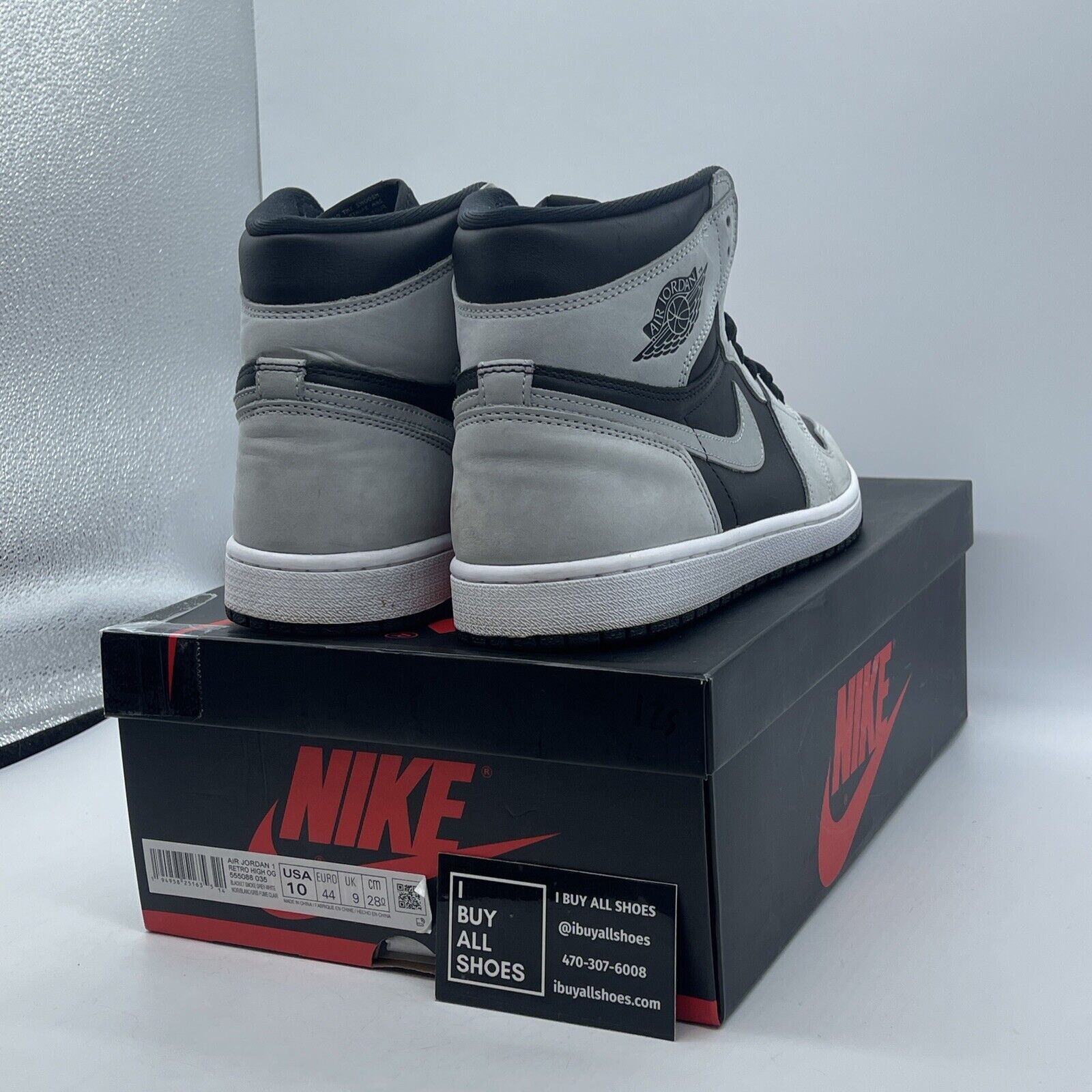 Size 10 - Jordan 1 Retro OG High Shadow 2.0 Grey Black Suede (555088-035)