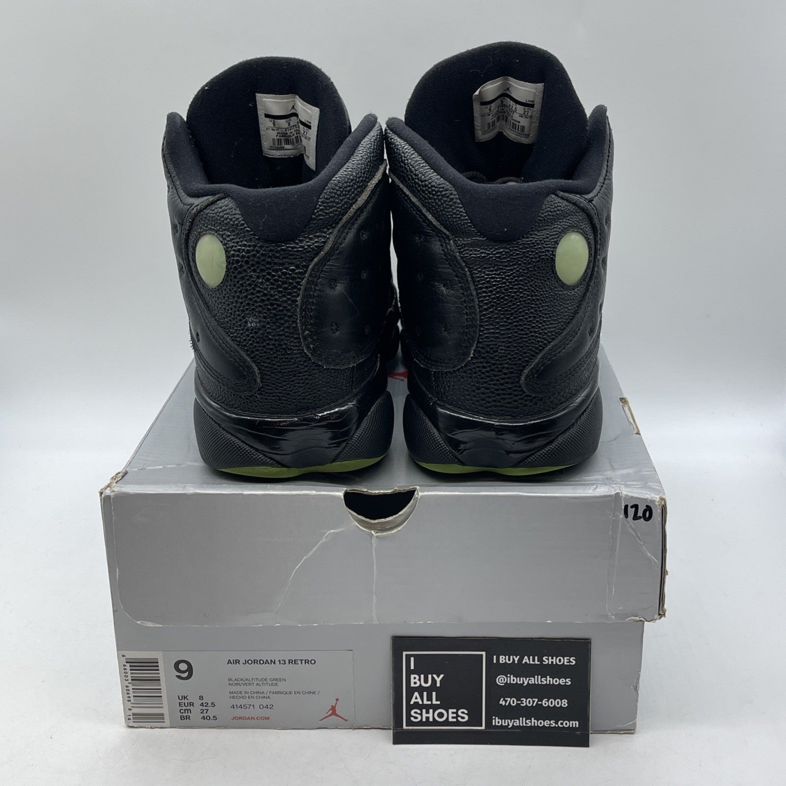 Size 9 - Air Jordan 13 Retro 2017 Altitude Black Leather (414571-042)