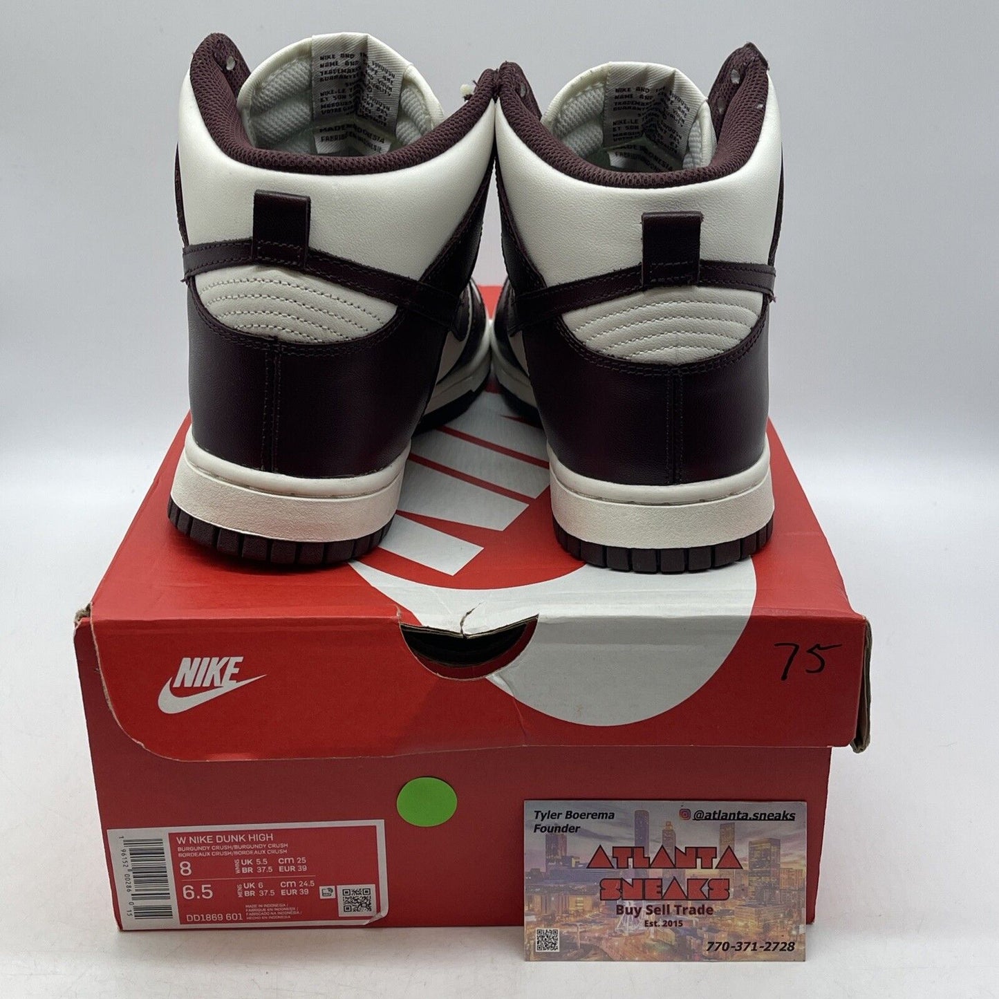 Size 8 W - Nike Dunk High Burgundy Crush White Leather (DD1869-601)