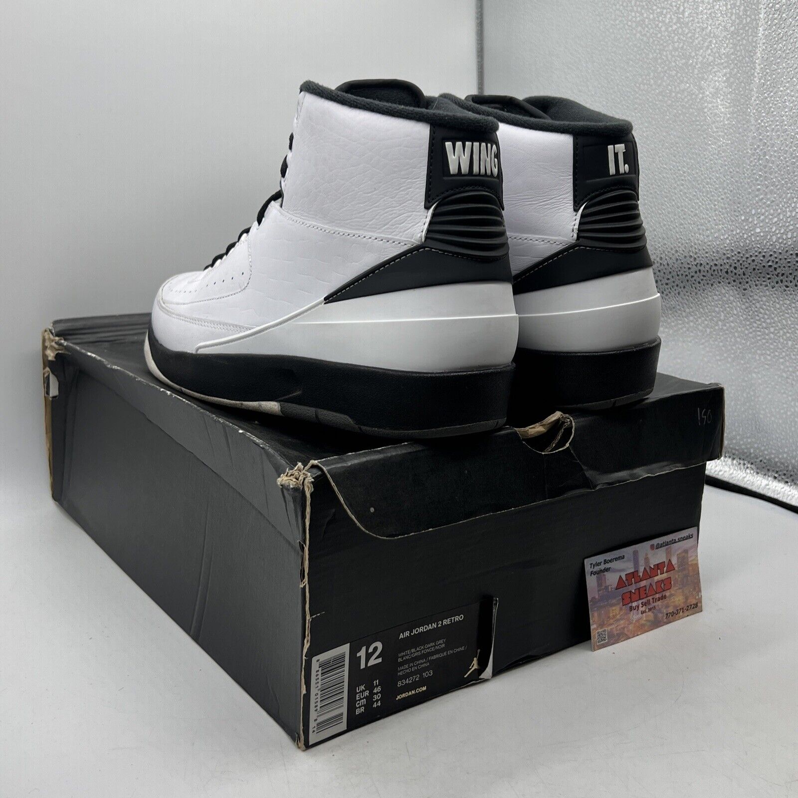 Size 12 - Air Jordan 2 Retro Wing It Black White Grey Leather (834272-103)