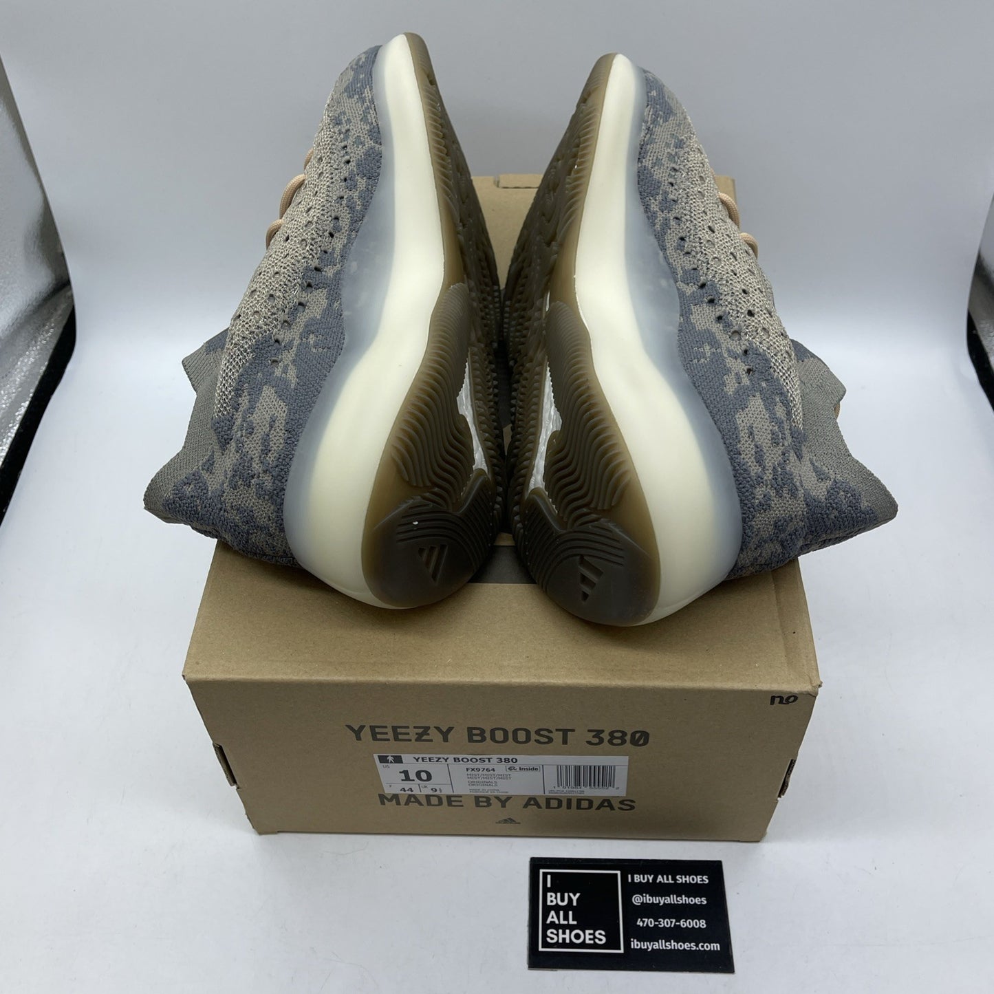 Size 10 - adidas Yeezy Boost 380 Mist Non-Reflective Blue Tan Suede (FX9764)