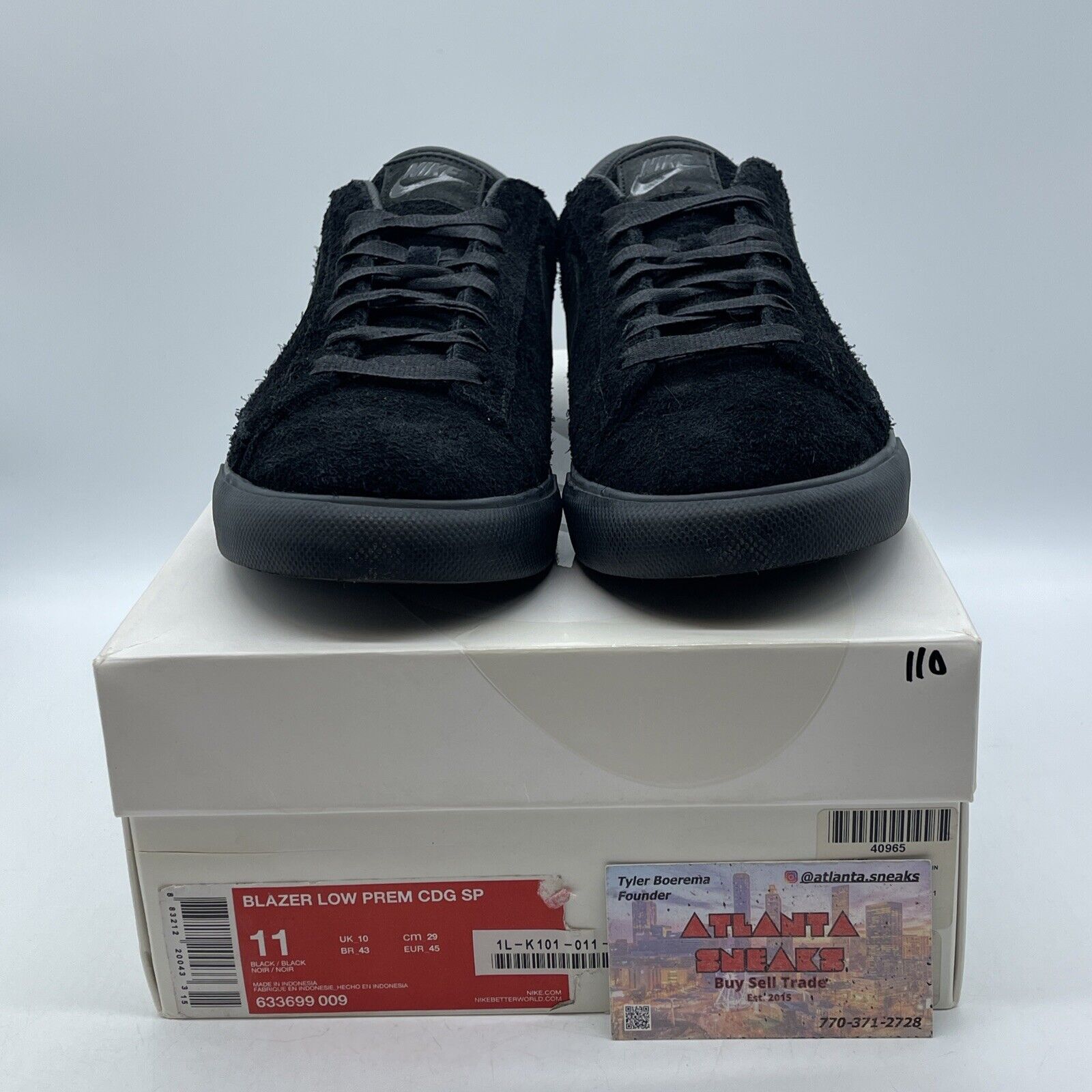 Size 11 - Nike Comme des Garçons x Blazer Premium SP Low Black Suede (633699-009