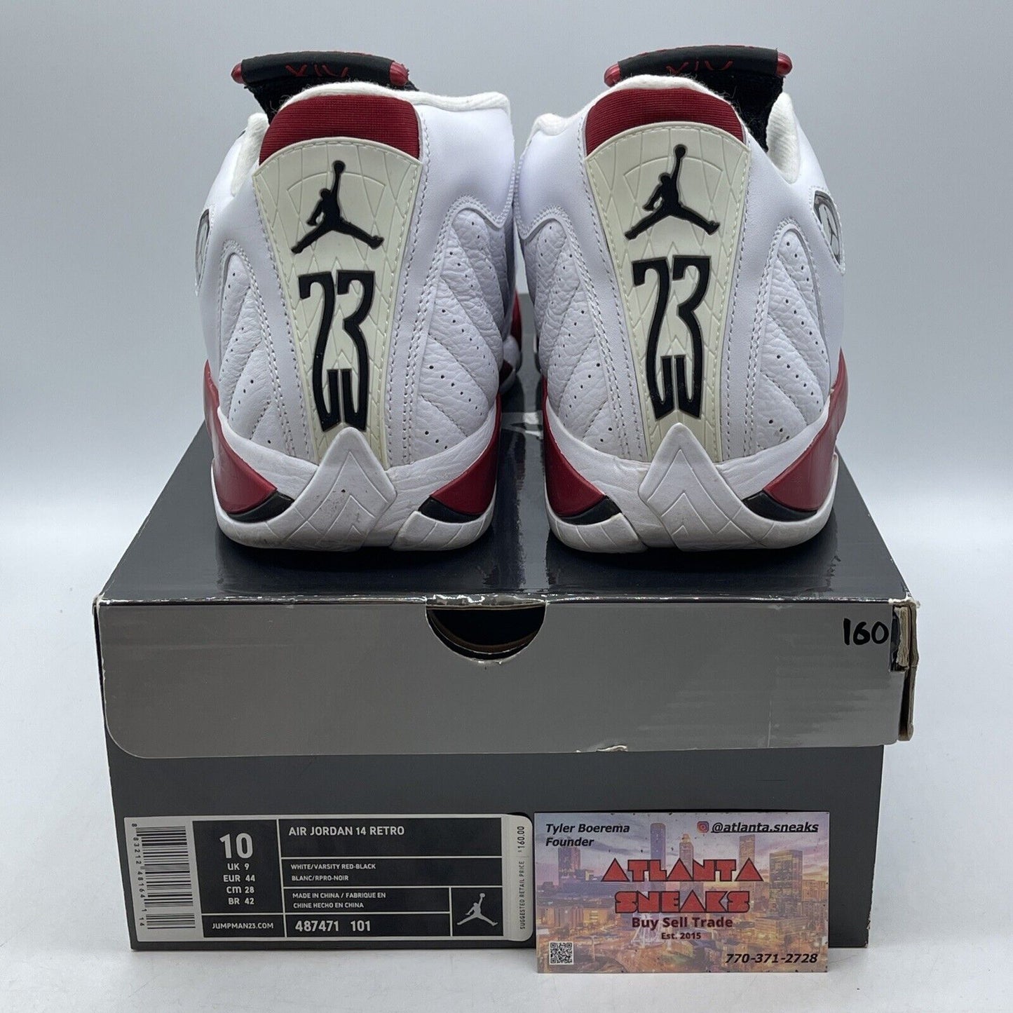 Size 10 - Air Jordan 14 Retro 2012 Candy Cane White Black Leather (487471-101)